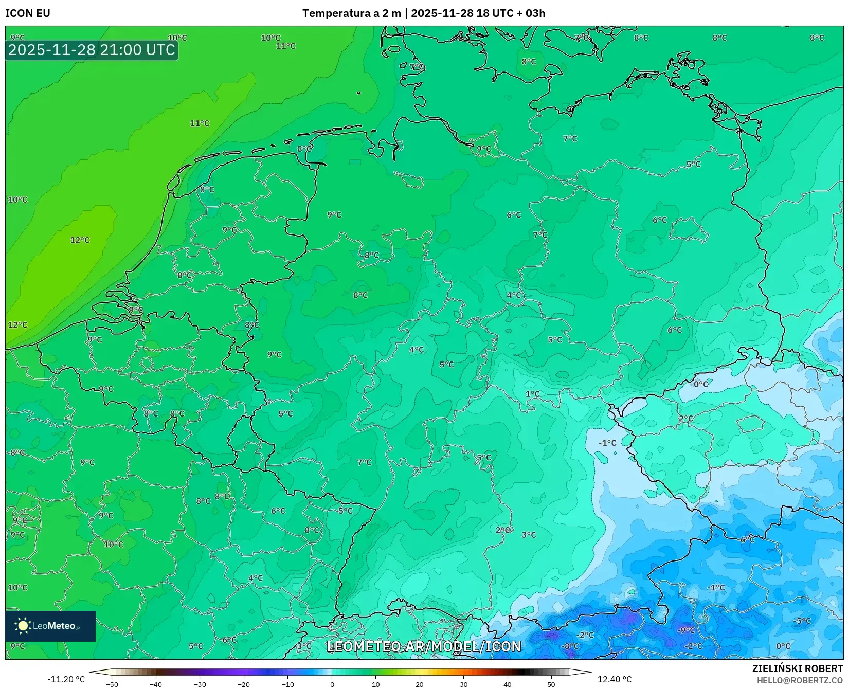ICON model - Alemania, Temperatura a 2 m