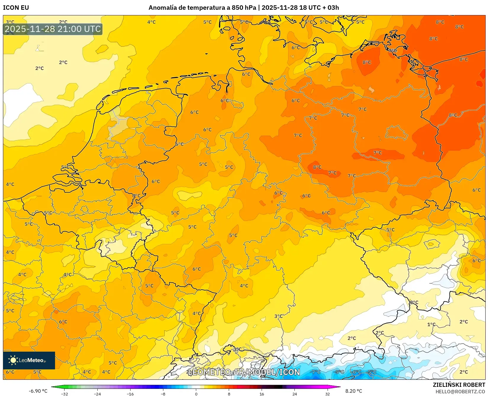 ICON model - Alemania, Anomalía de temperatura a 850 hPa