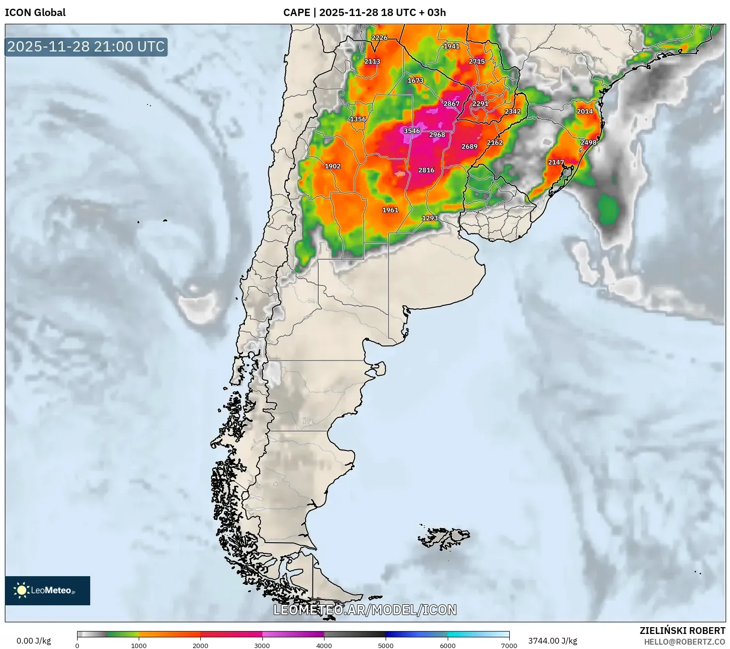 ICON model - Argentina, CAPE