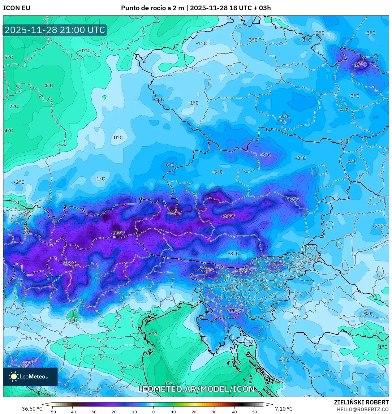 ICON model - Austria, Punto de rocío a 2 m