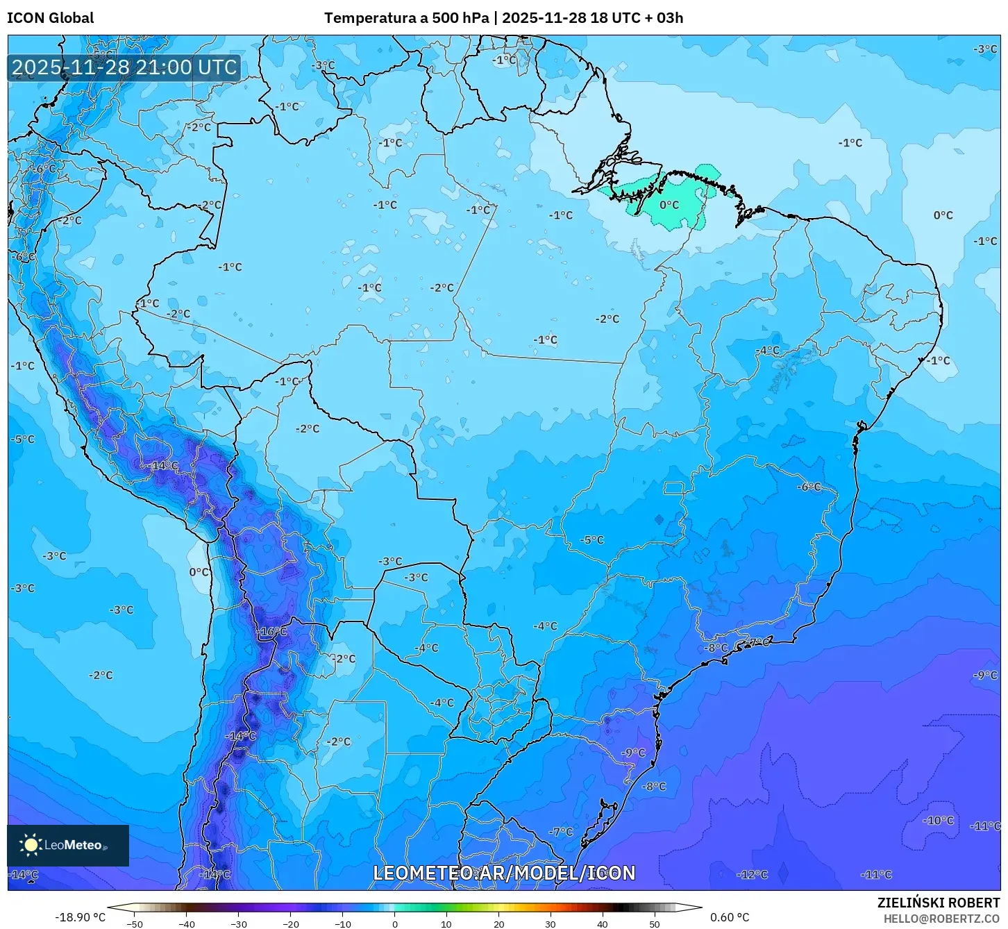 ICON model - Brasil, Temperatura a 500 hPa