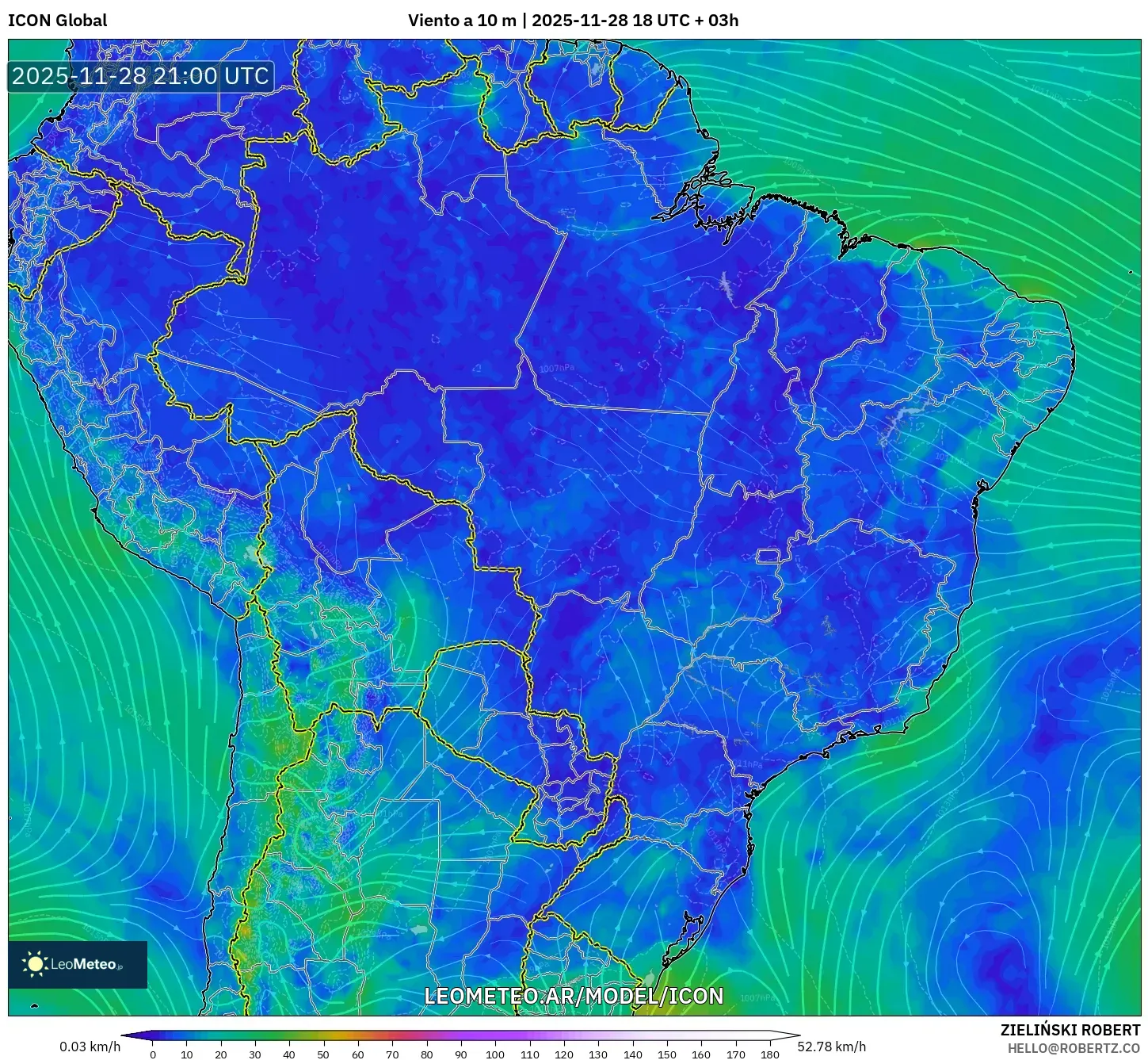 ICON model - Brasil, Viento a 10 m