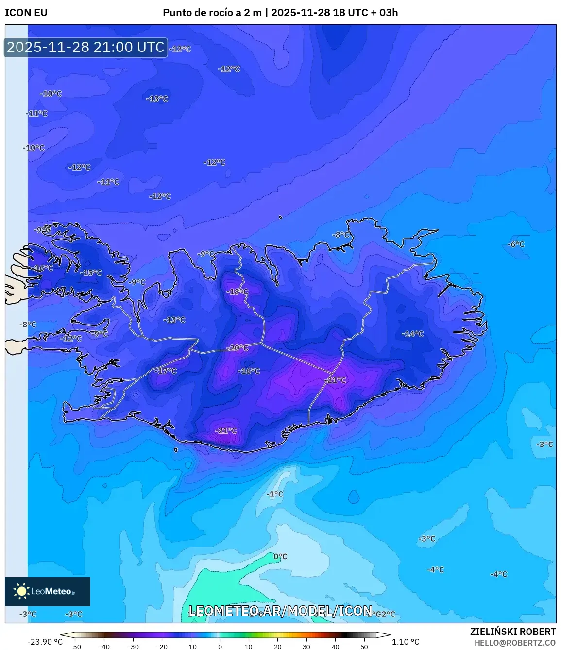 ICON model - Islandia, Punto de rocío a 2 m