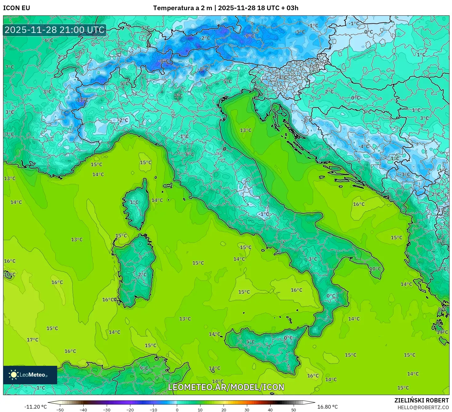 ICON model - Italia, Temperatura a 2 m