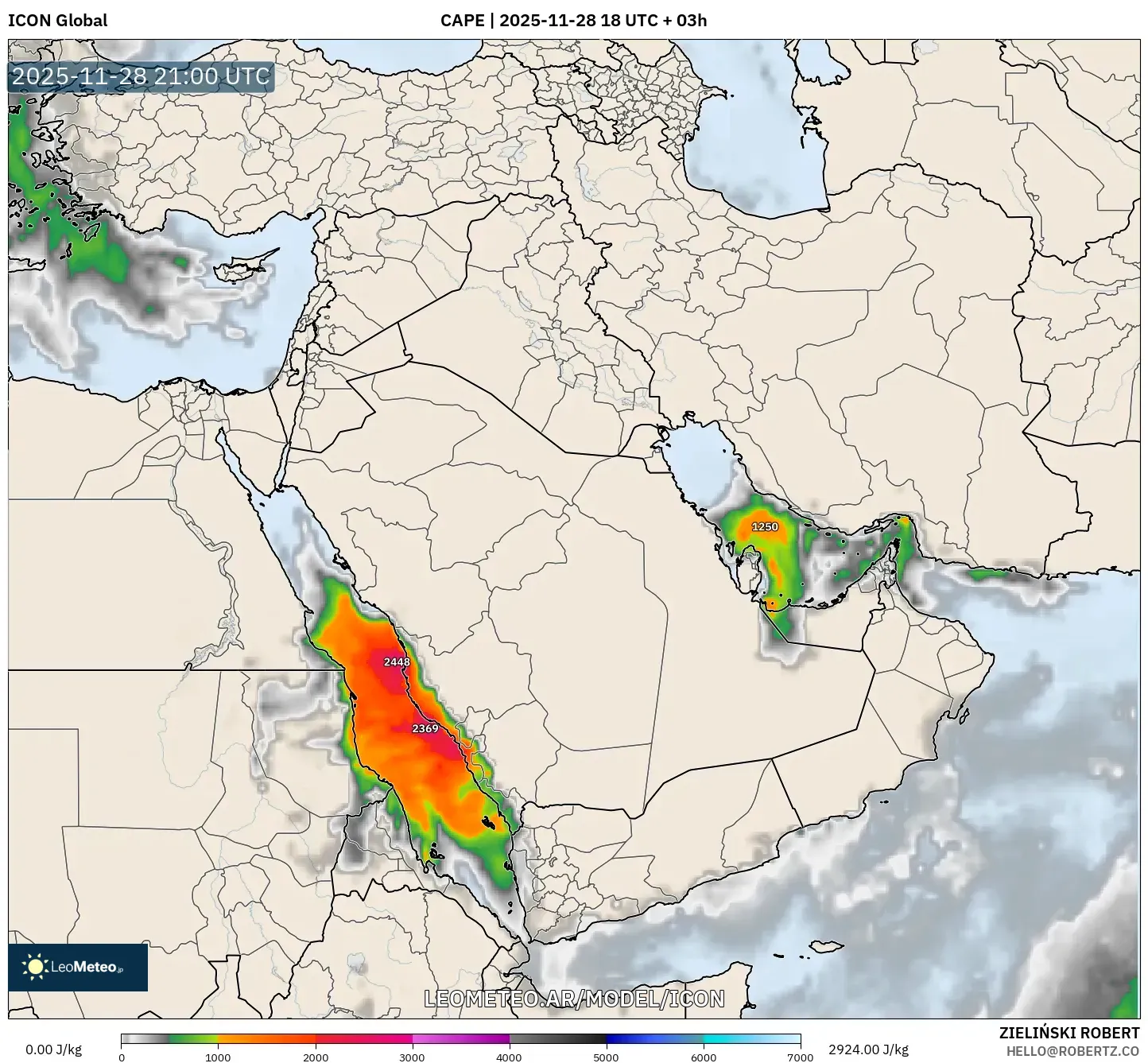 ICON model - Oriente Medio, CAPE