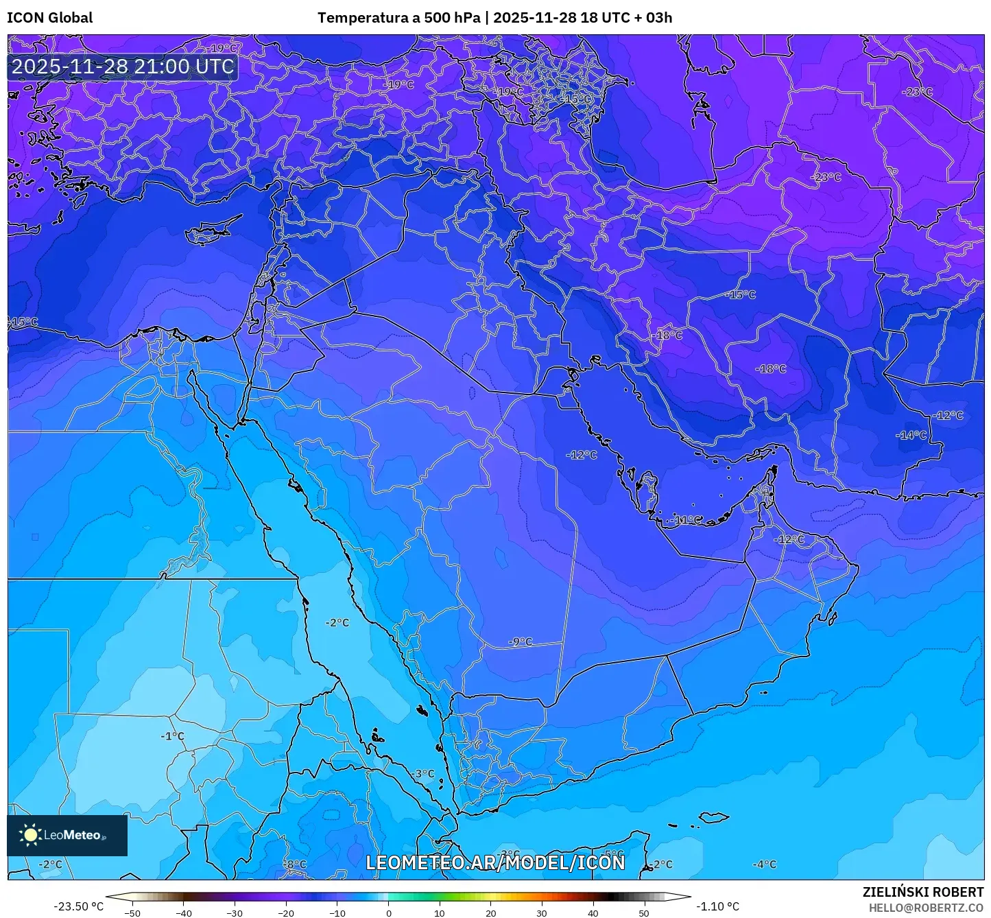 ICON model - Oriente Medio, Temperatura a 500 hPa