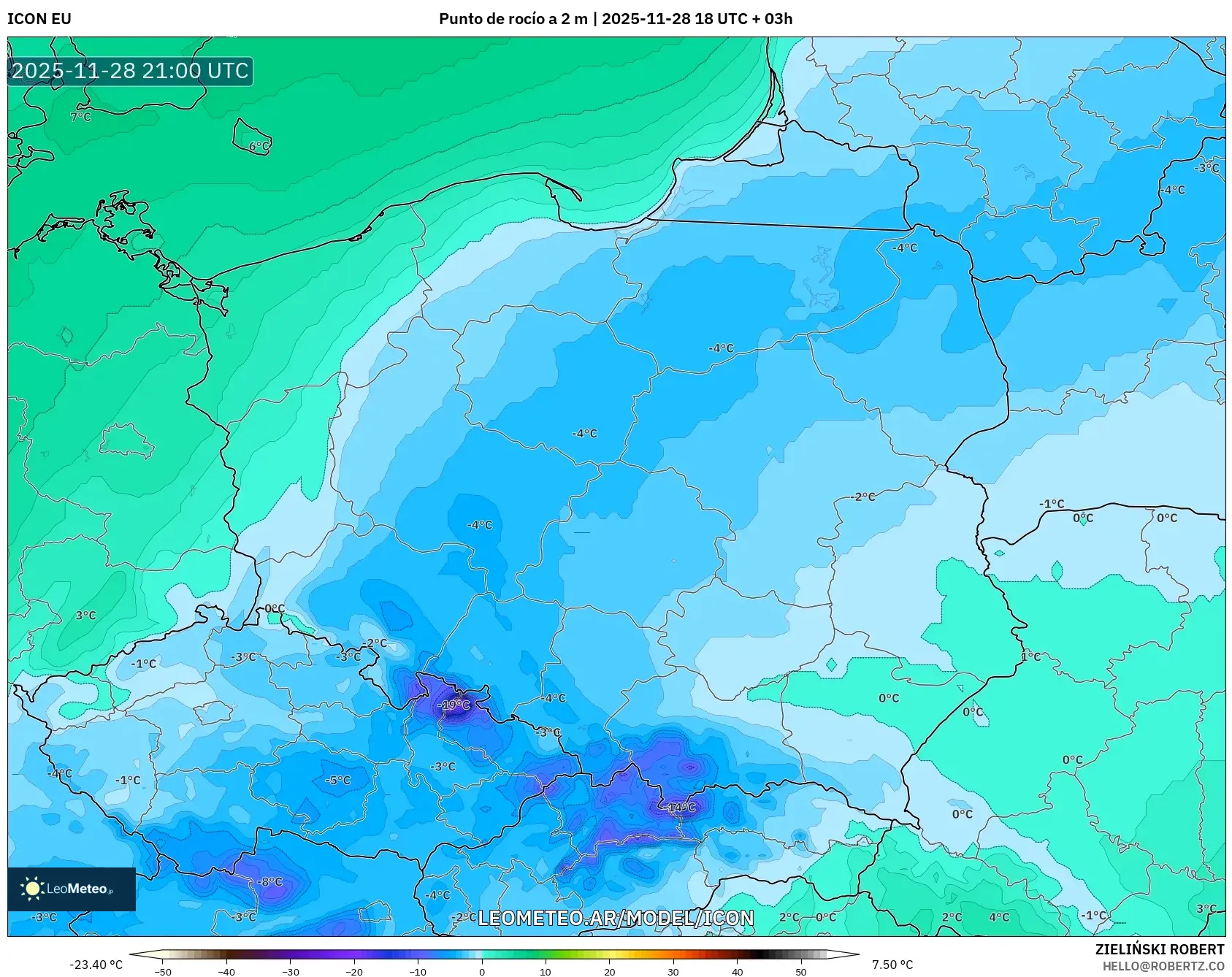 ICON model - Polonia, Punto de rocío a 2 m