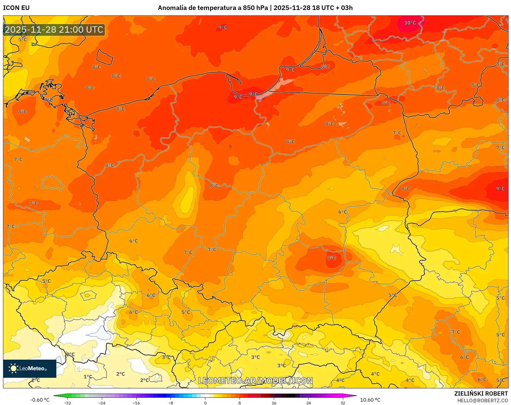 ICON model - Polonia, Anomalía de temperatura a 850 hPa