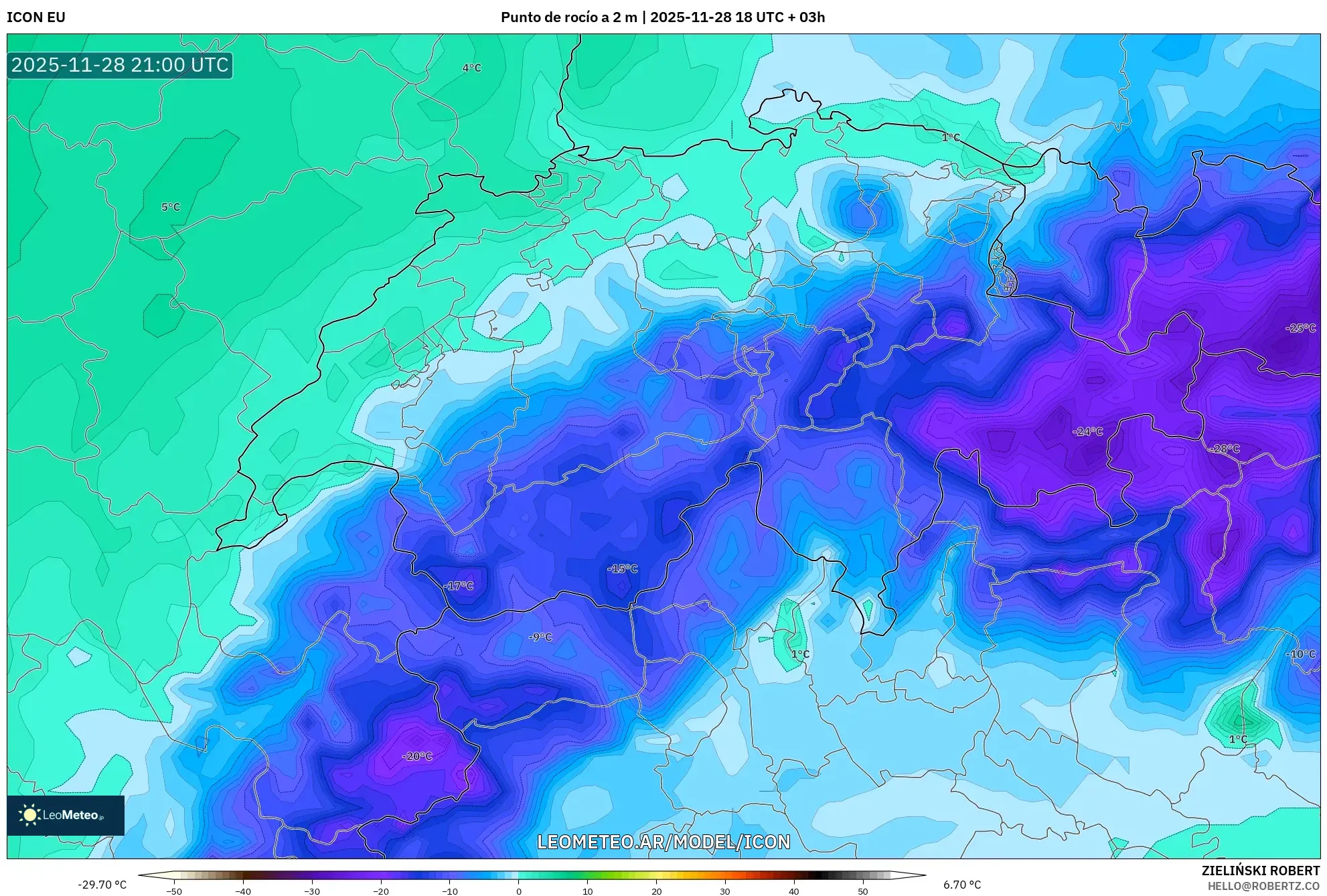 ICON model - Suiza, Punto de rocío a 2 m