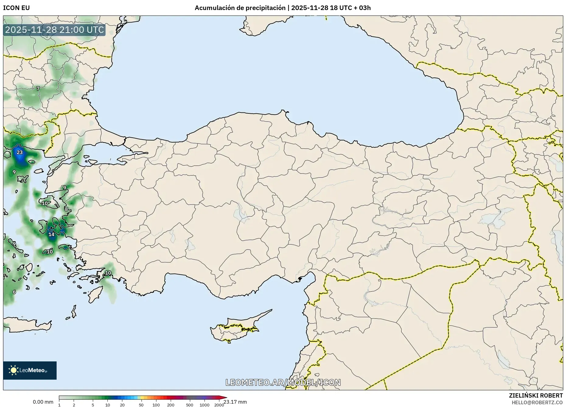 ICON model - Turquía, Acumulación de precipitación