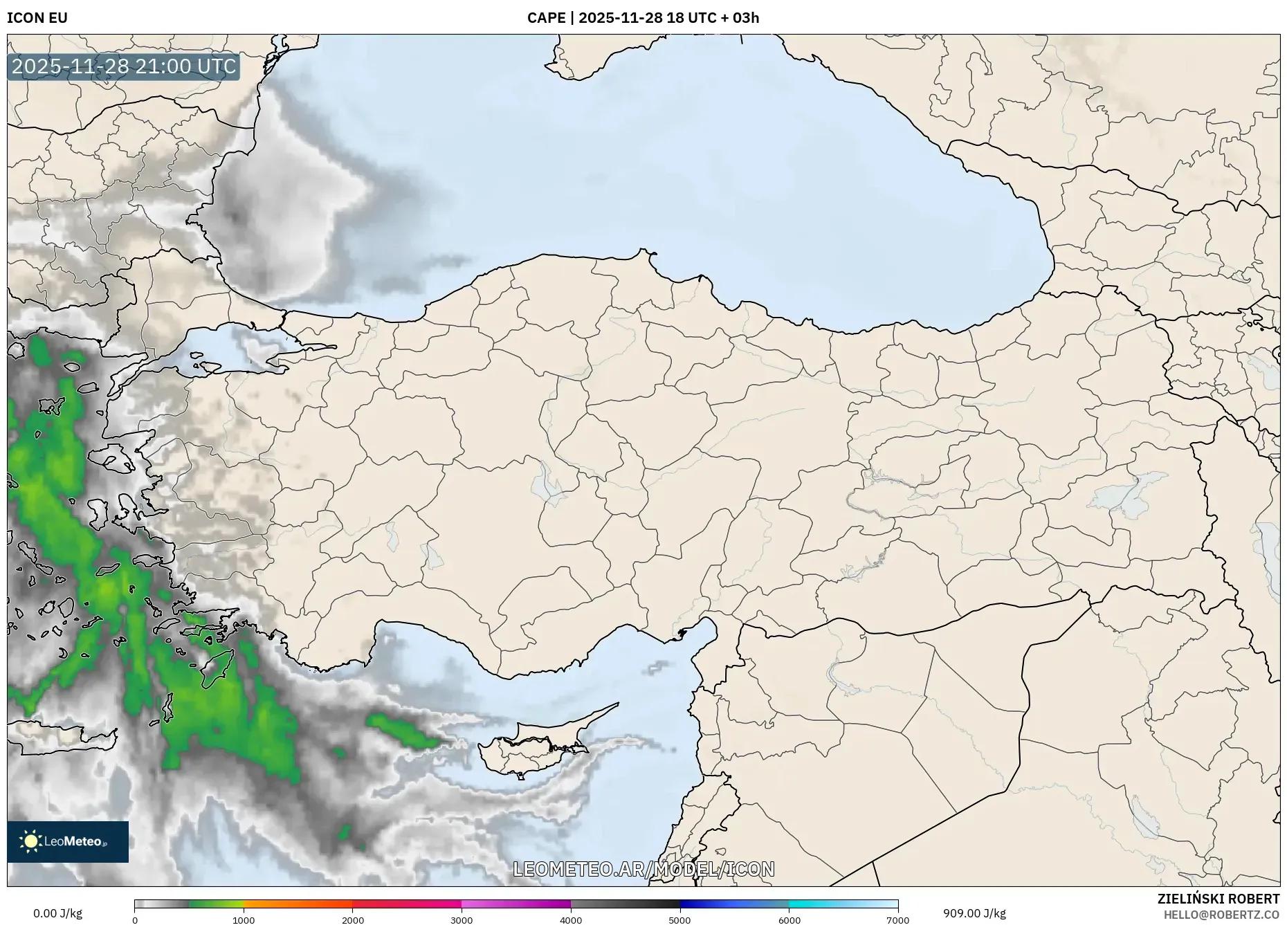 ICON model - Turquía, CAPE
