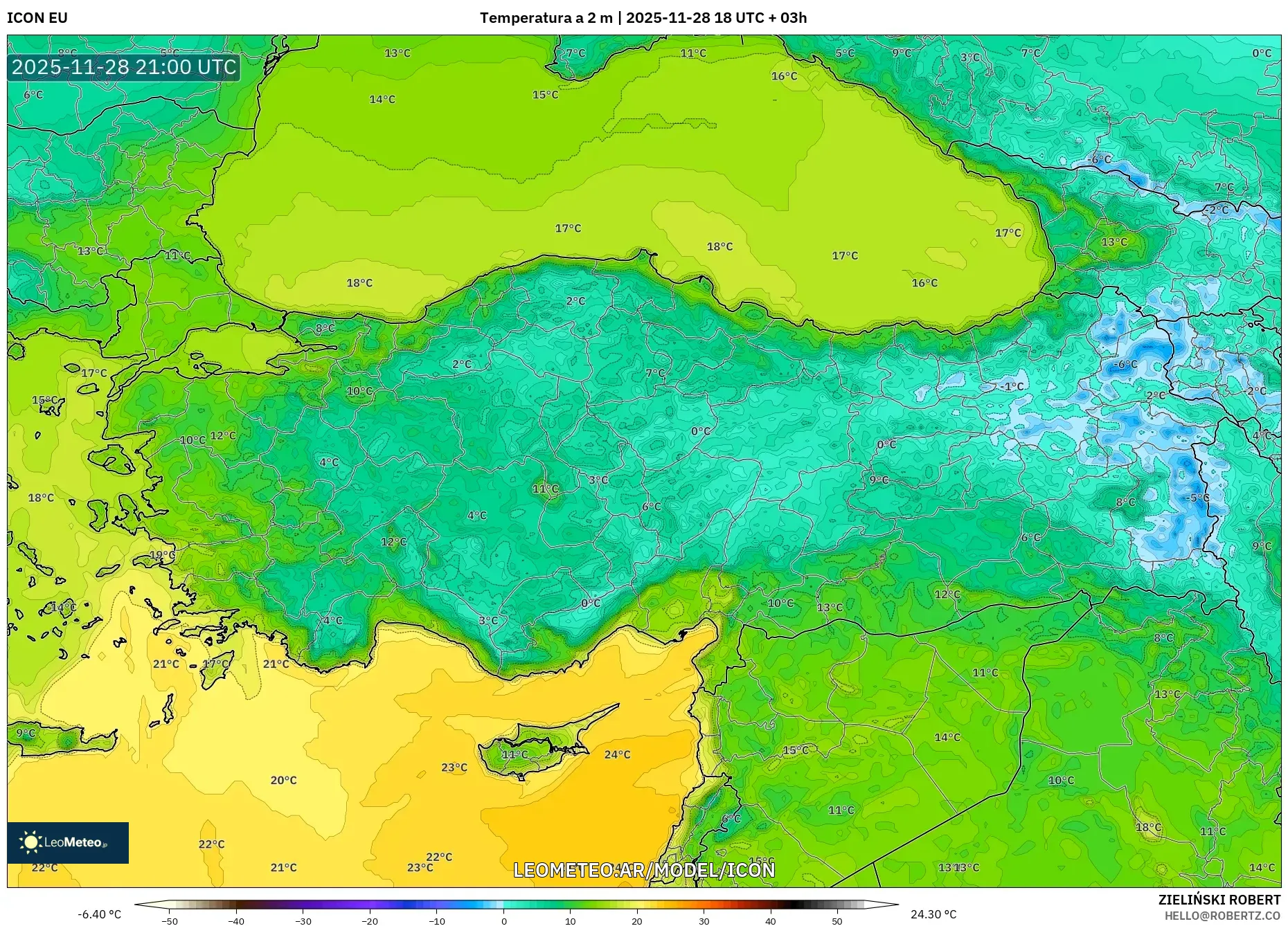 ICON model - Turquía, Temperatura a 2 m