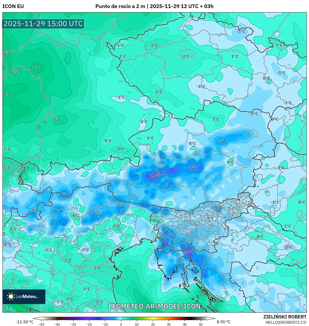 ICON model - Austria, Punto de rocío a 2 m