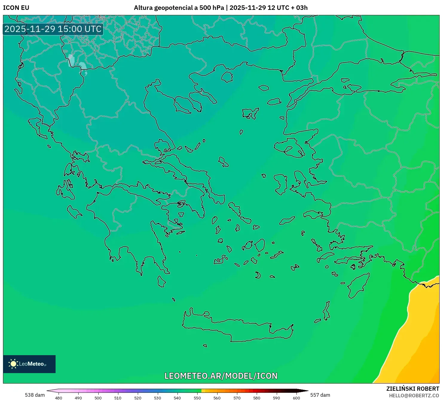 ICON model - Grecia, Altura geopotencial a 500 hPa