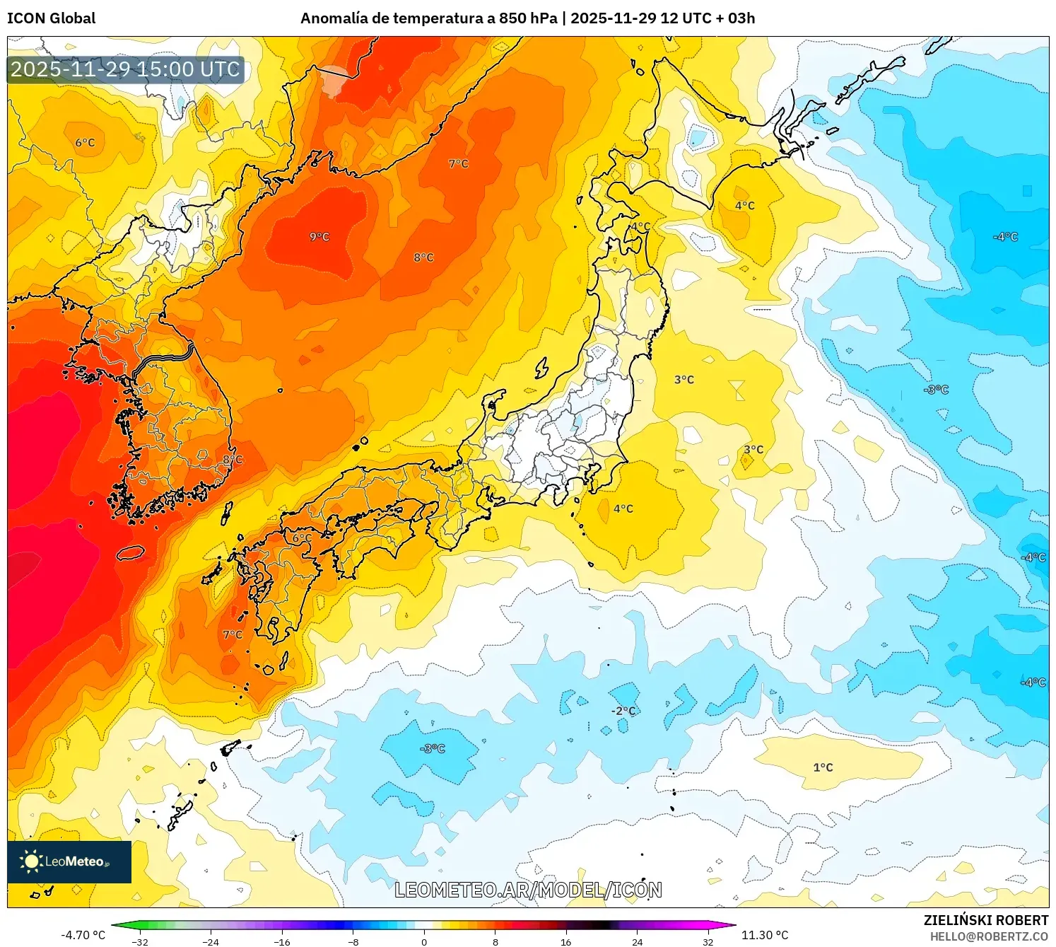 ICON model - Japón, Anomalía de temperatura a 850 hPa