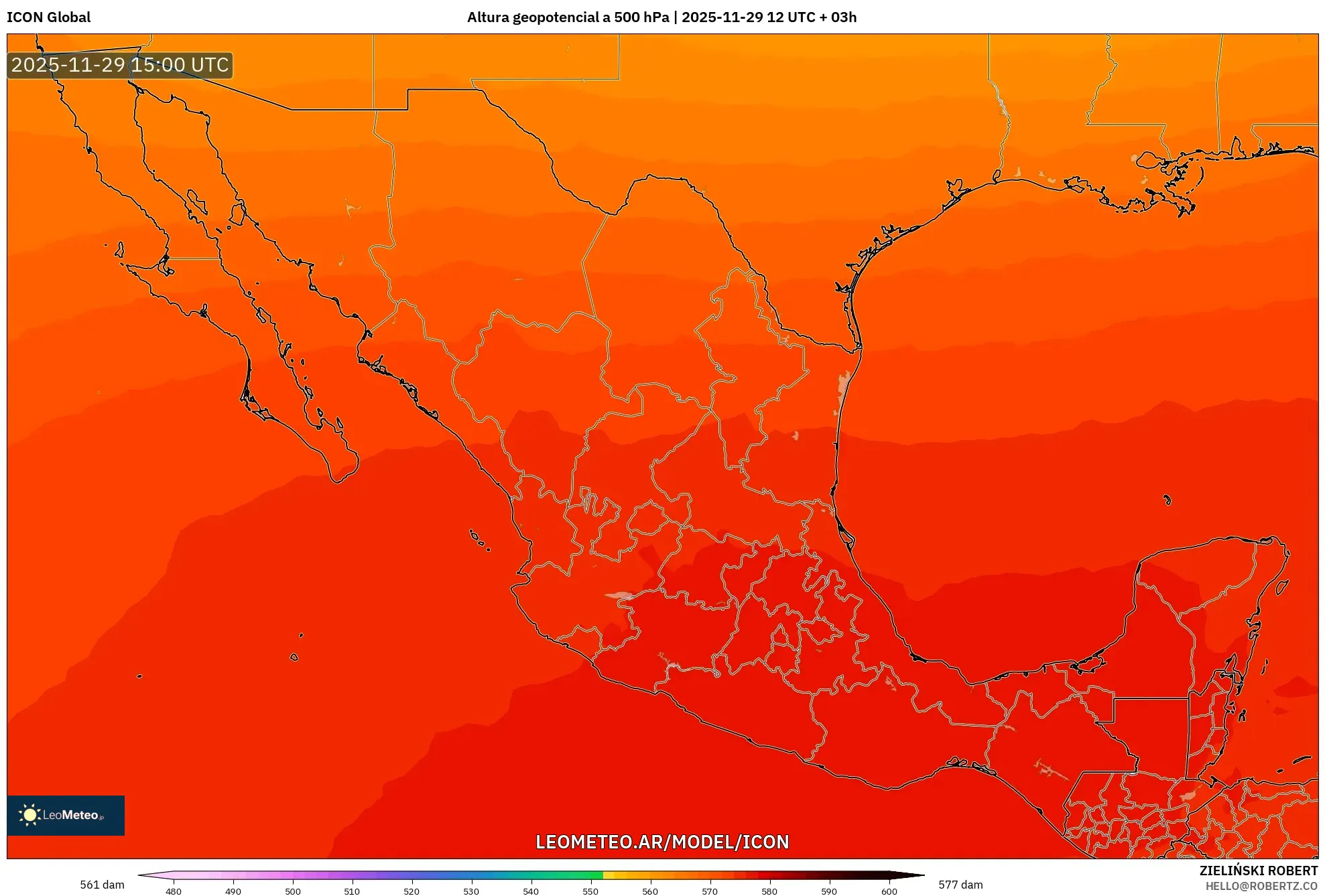 ICON model - México, Altura geopotencial a 500 hPa