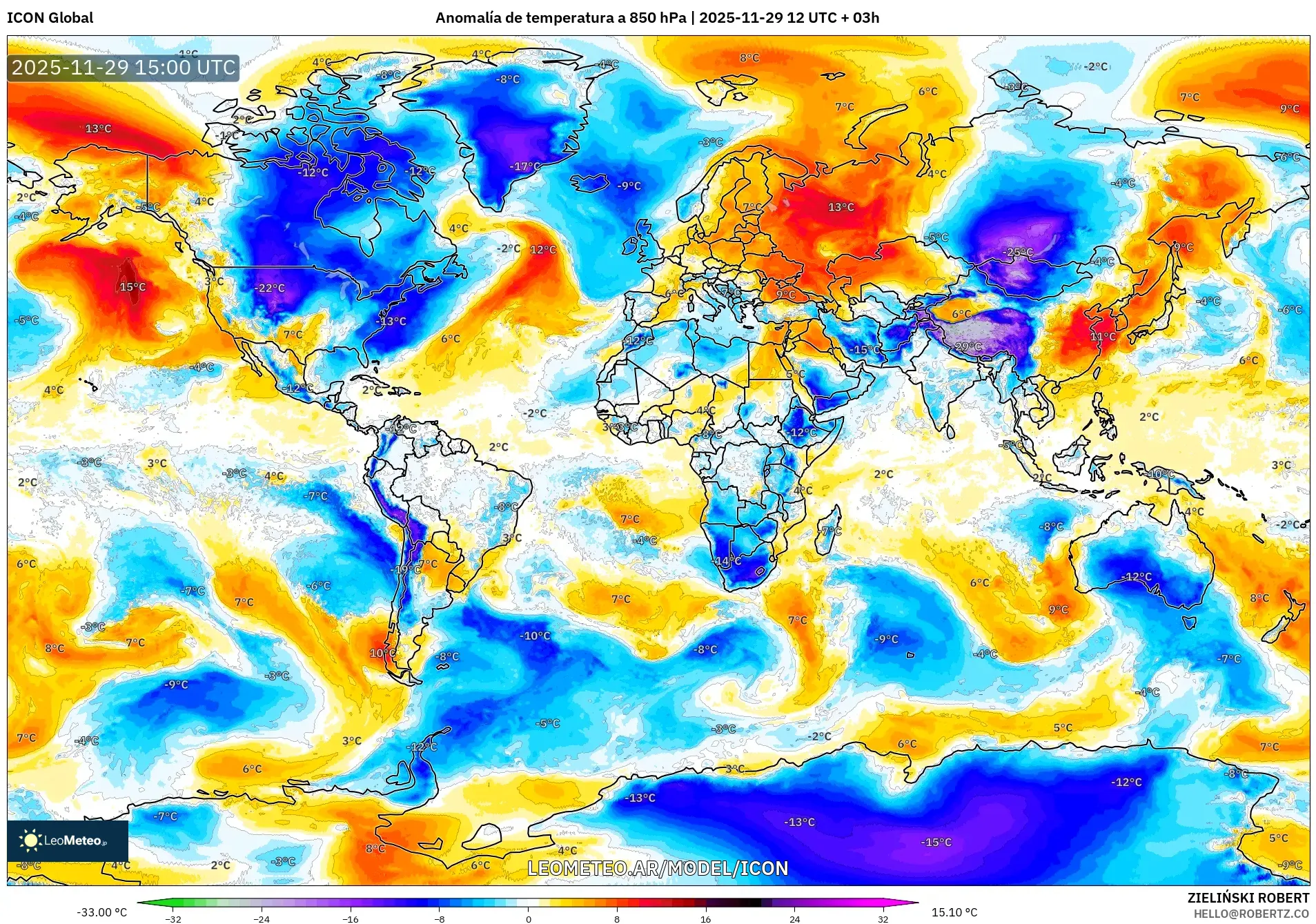ICON model - Mundo, Anomalía de temperatura a 850 hPa