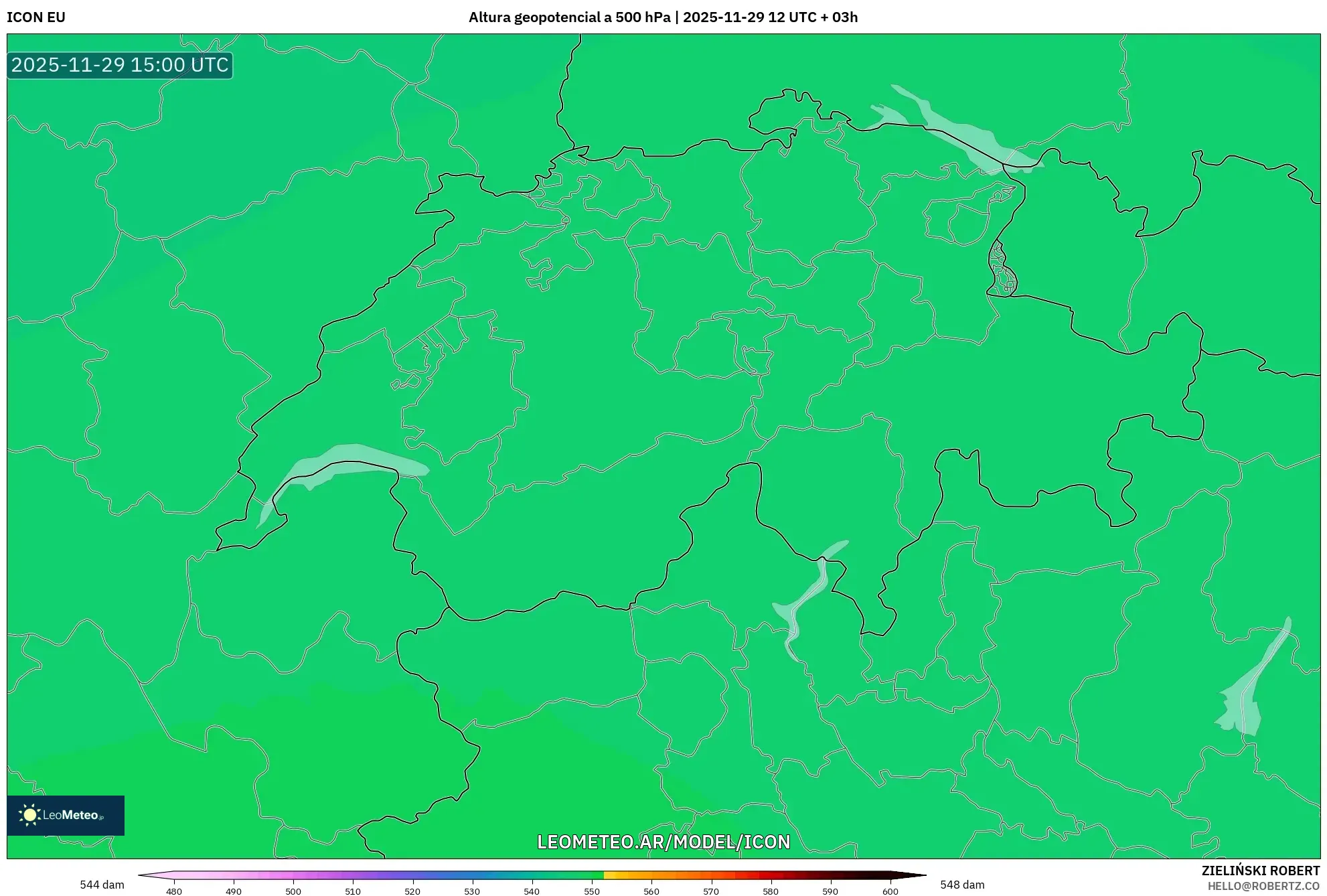 ICON model - Suiza, Altura geopotencial a 500 hPa