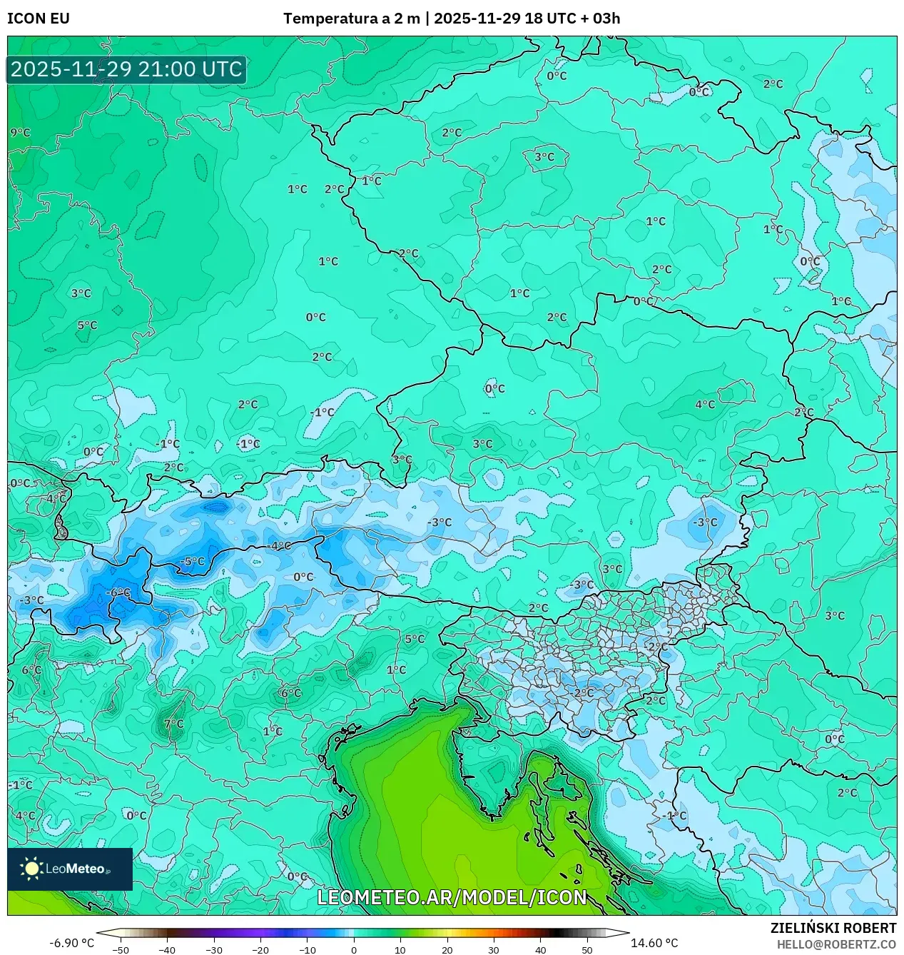 ICON model - Austria, Temperatura a 2 m