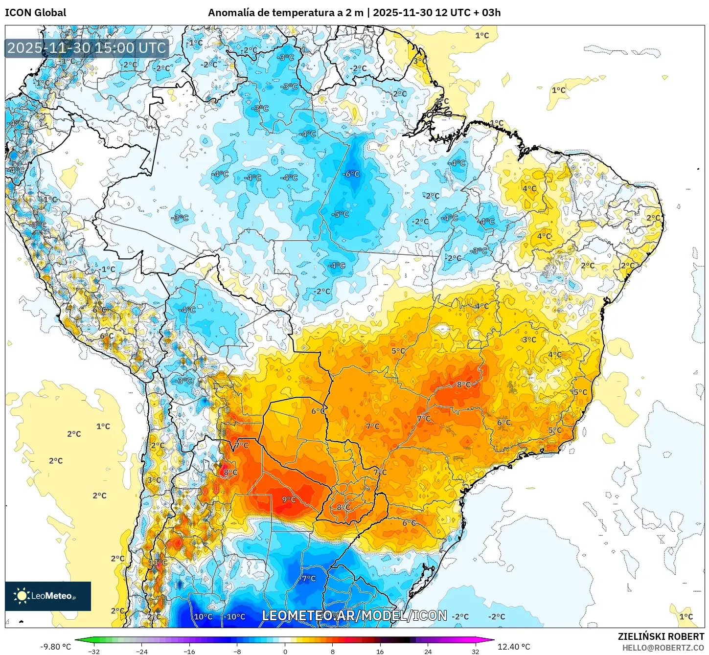 ICON model - Brasil, Anomalía de temperatura a 2 m