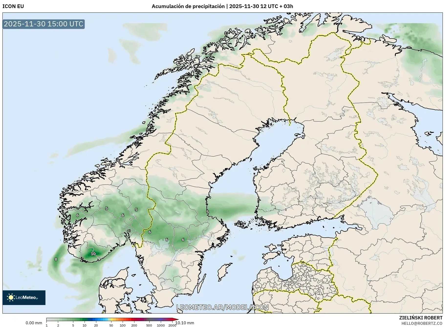 ICON model - Escandinavia, Acumulación de precipitación