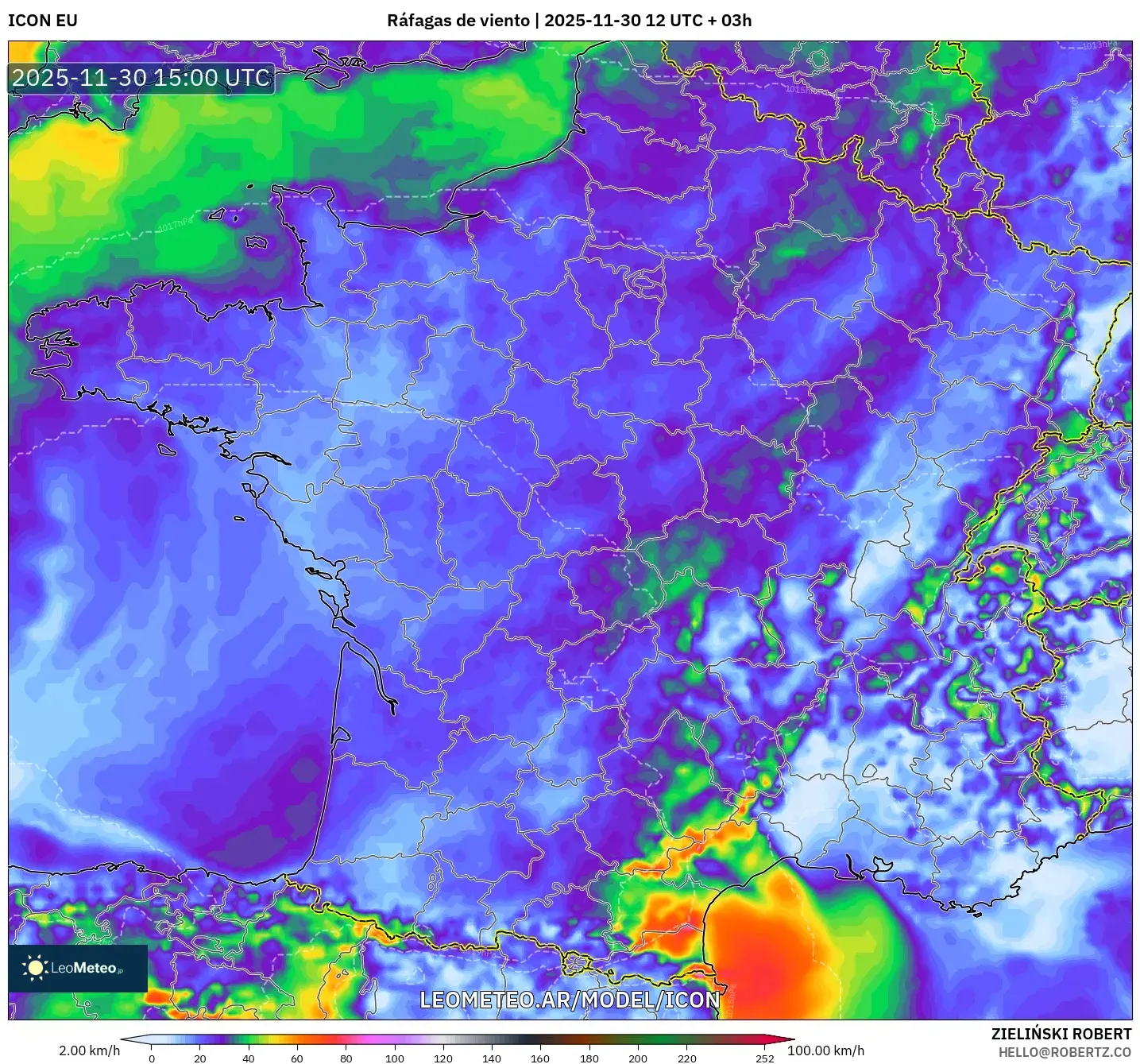 ICON model - Francia, Ráfagas de viento