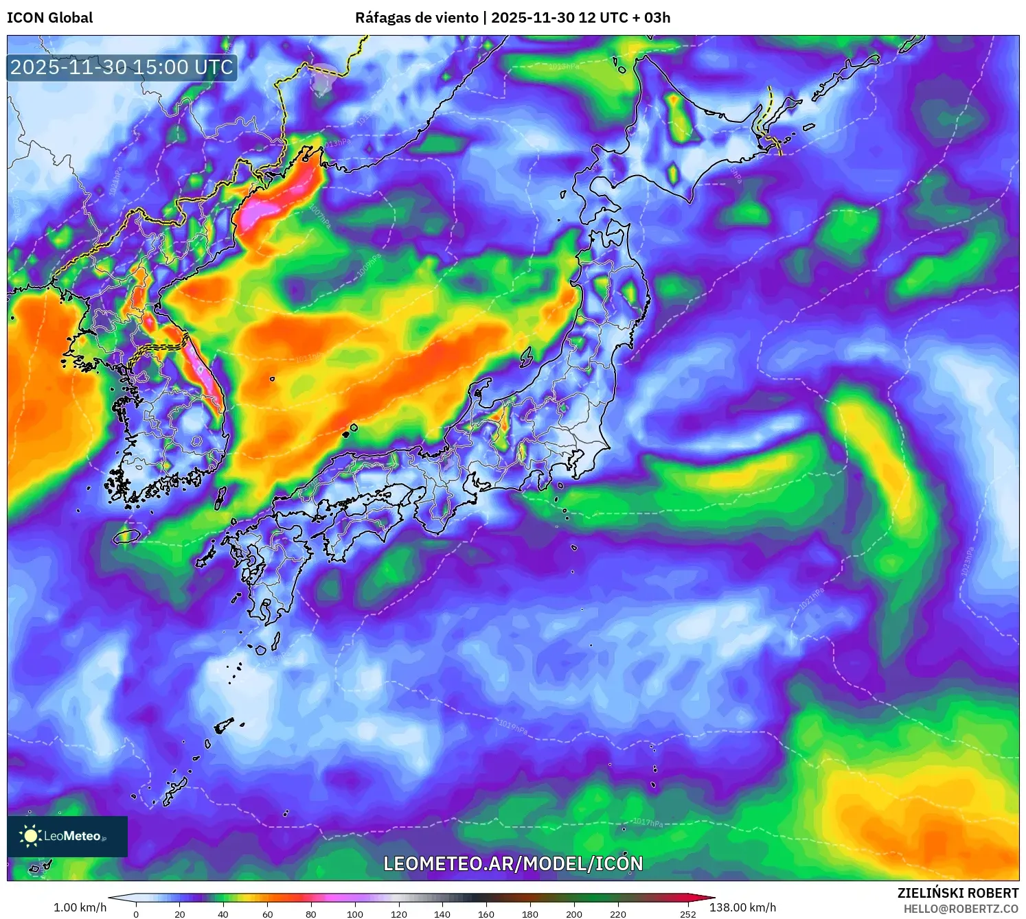 ICON model - Japón, Ráfagas de viento