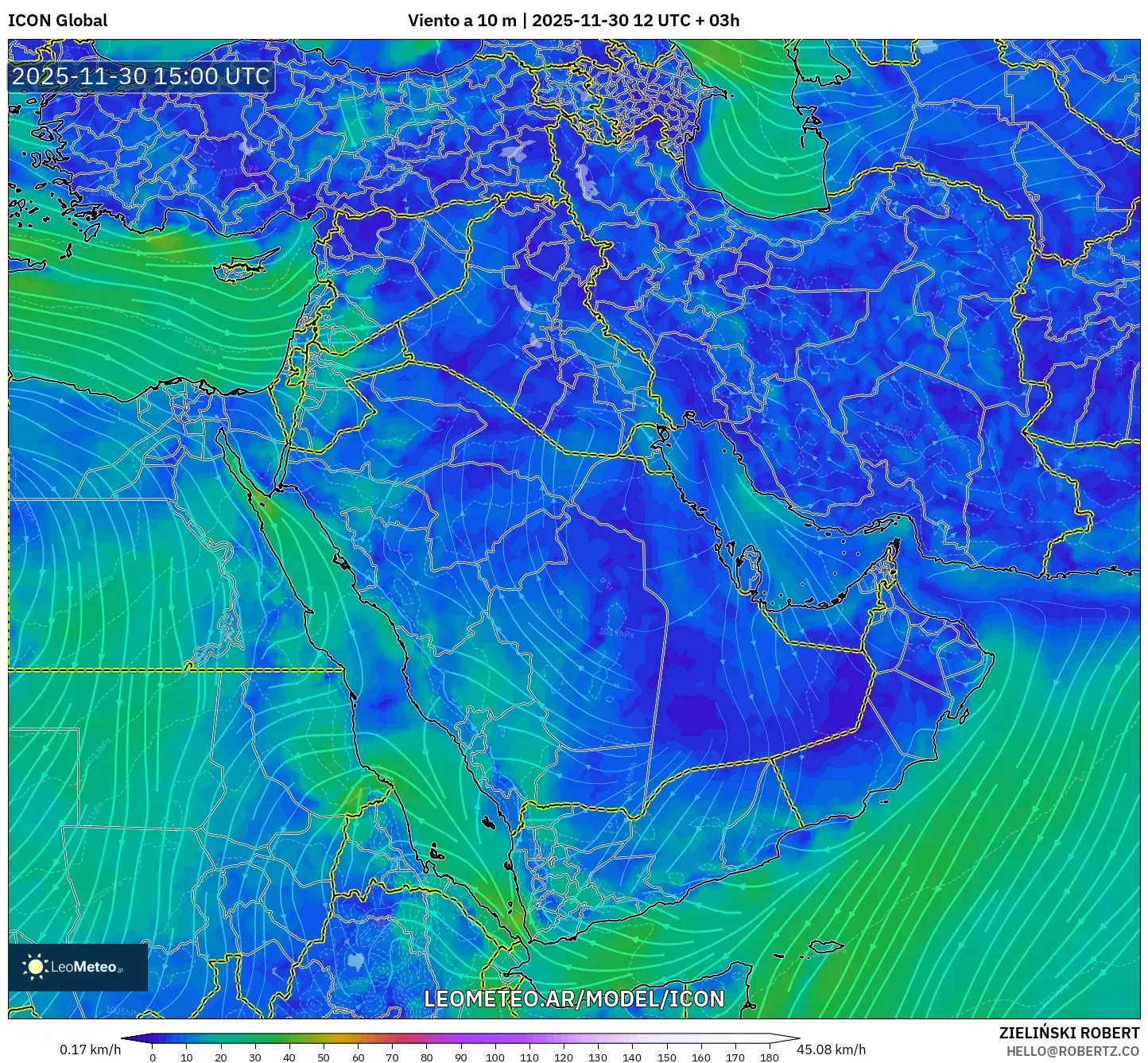 ICON model - Oriente Medio, Viento a 10 m