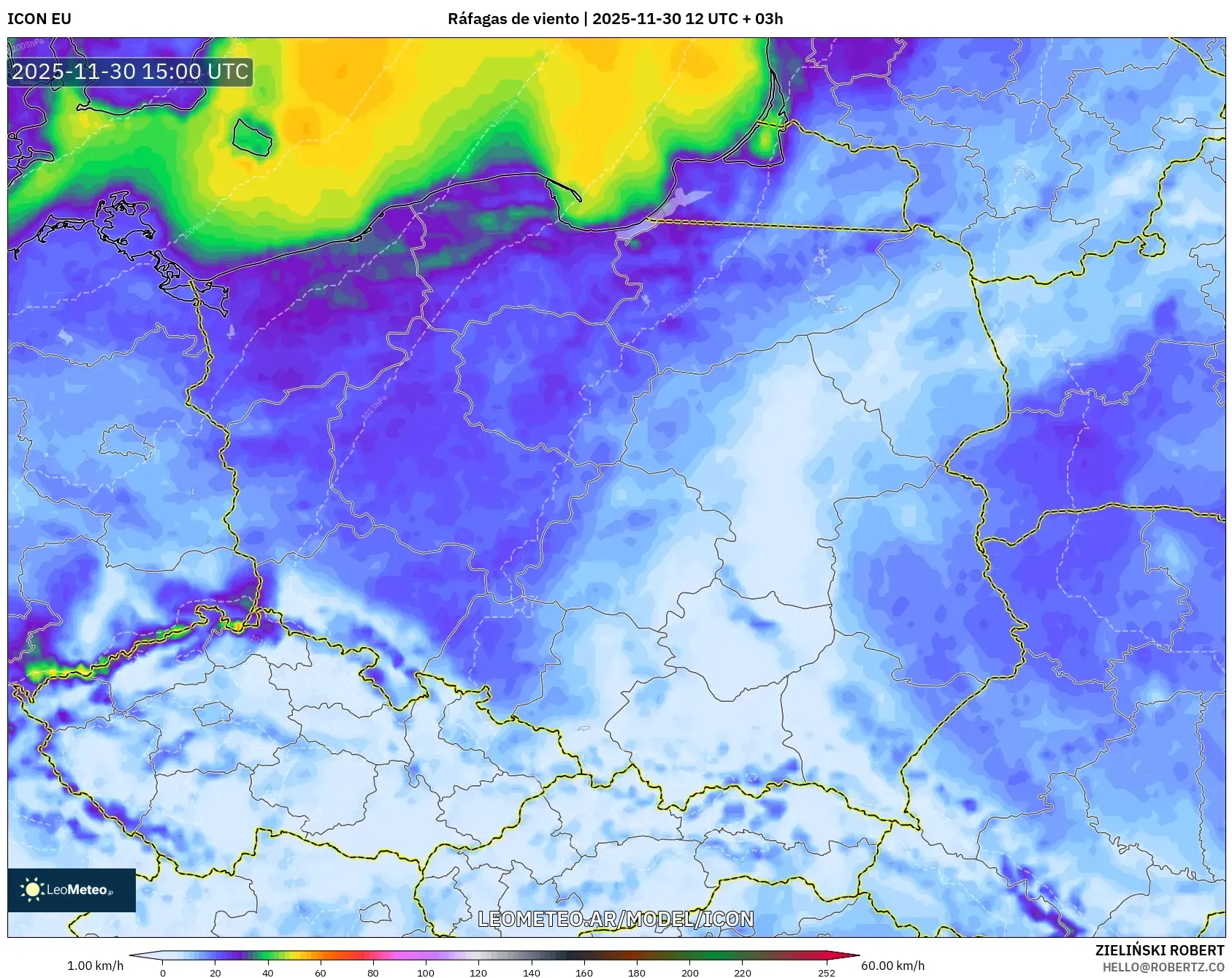 ICON model - Polonia, Ráfagas de viento