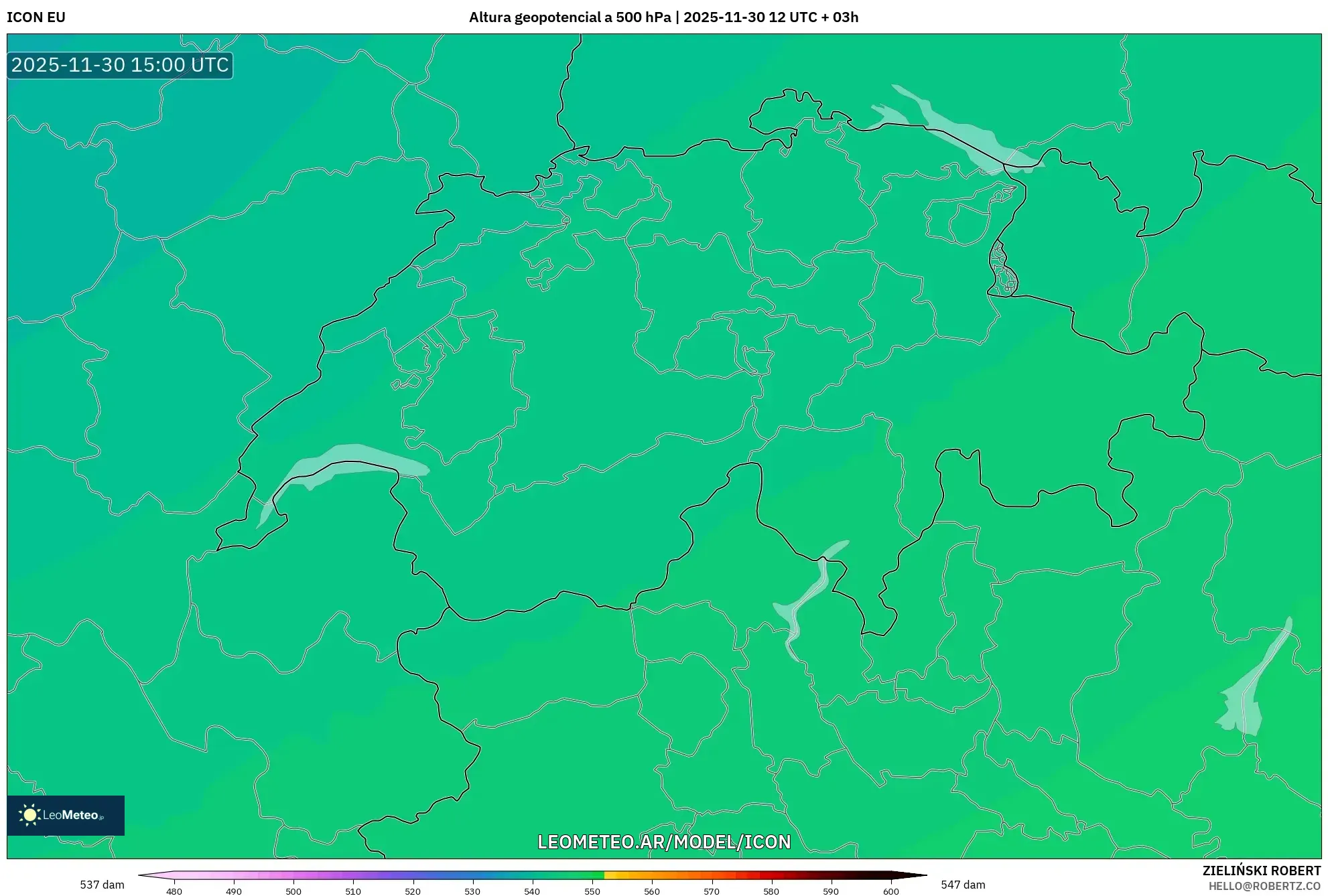 ICON model - Suiza, Altura geopotencial a 500 hPa
