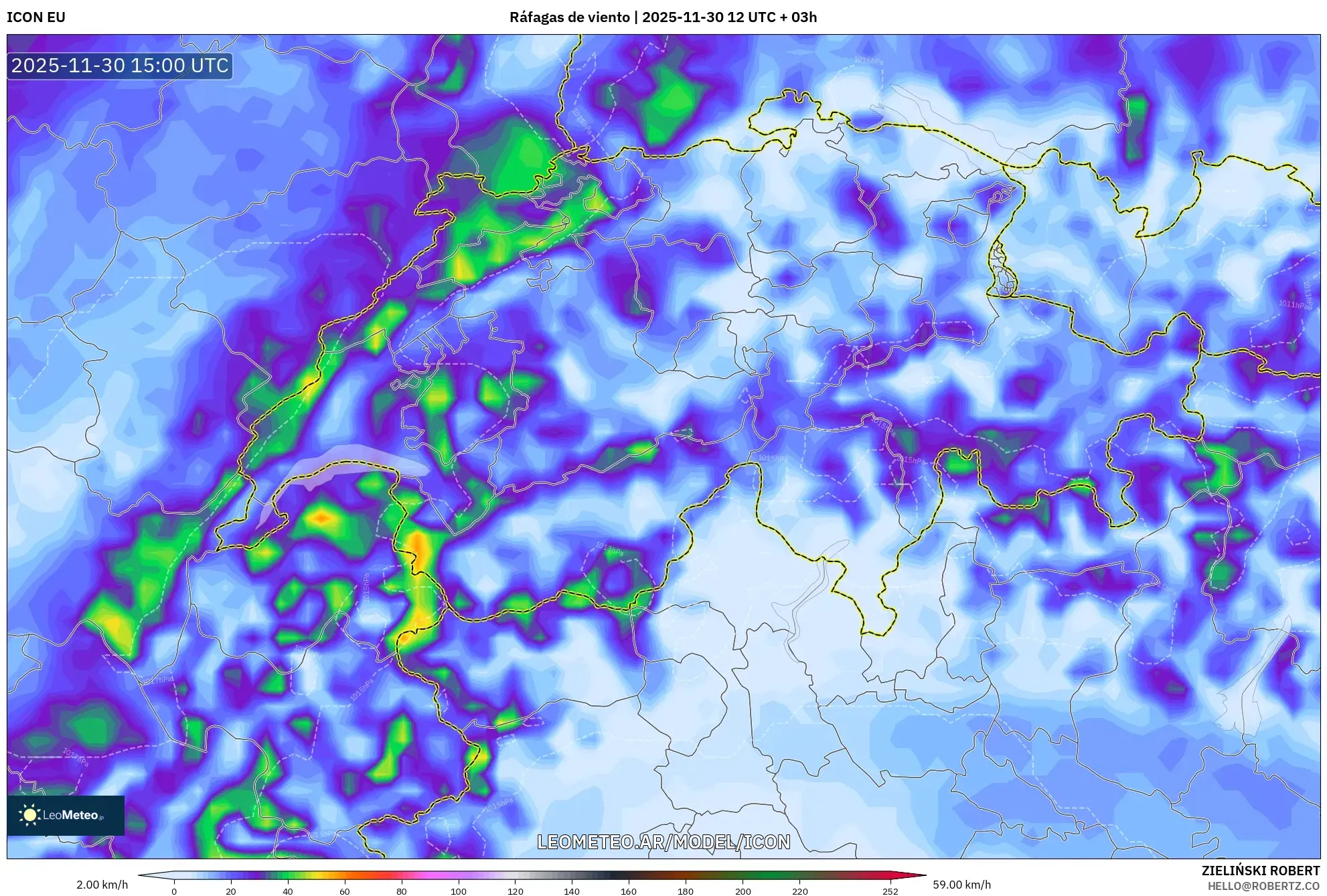 ICON model - Suiza, Ráfagas de viento