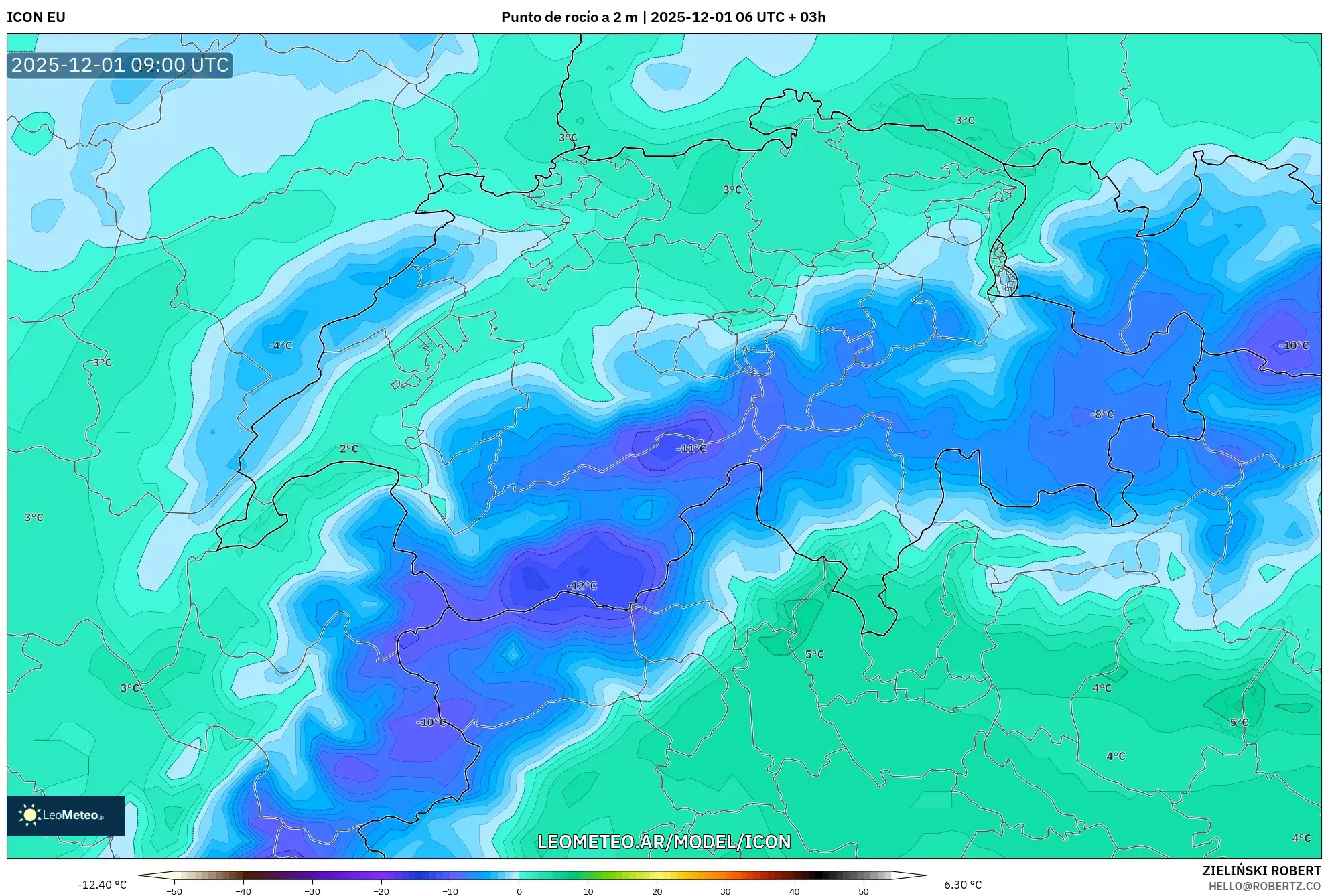 ICON model - Suiza, Punto de rocío a 2 m