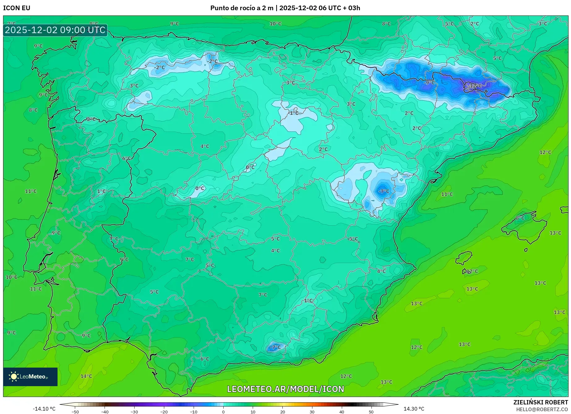 ICON model - España, Punto de rocío a 2 m