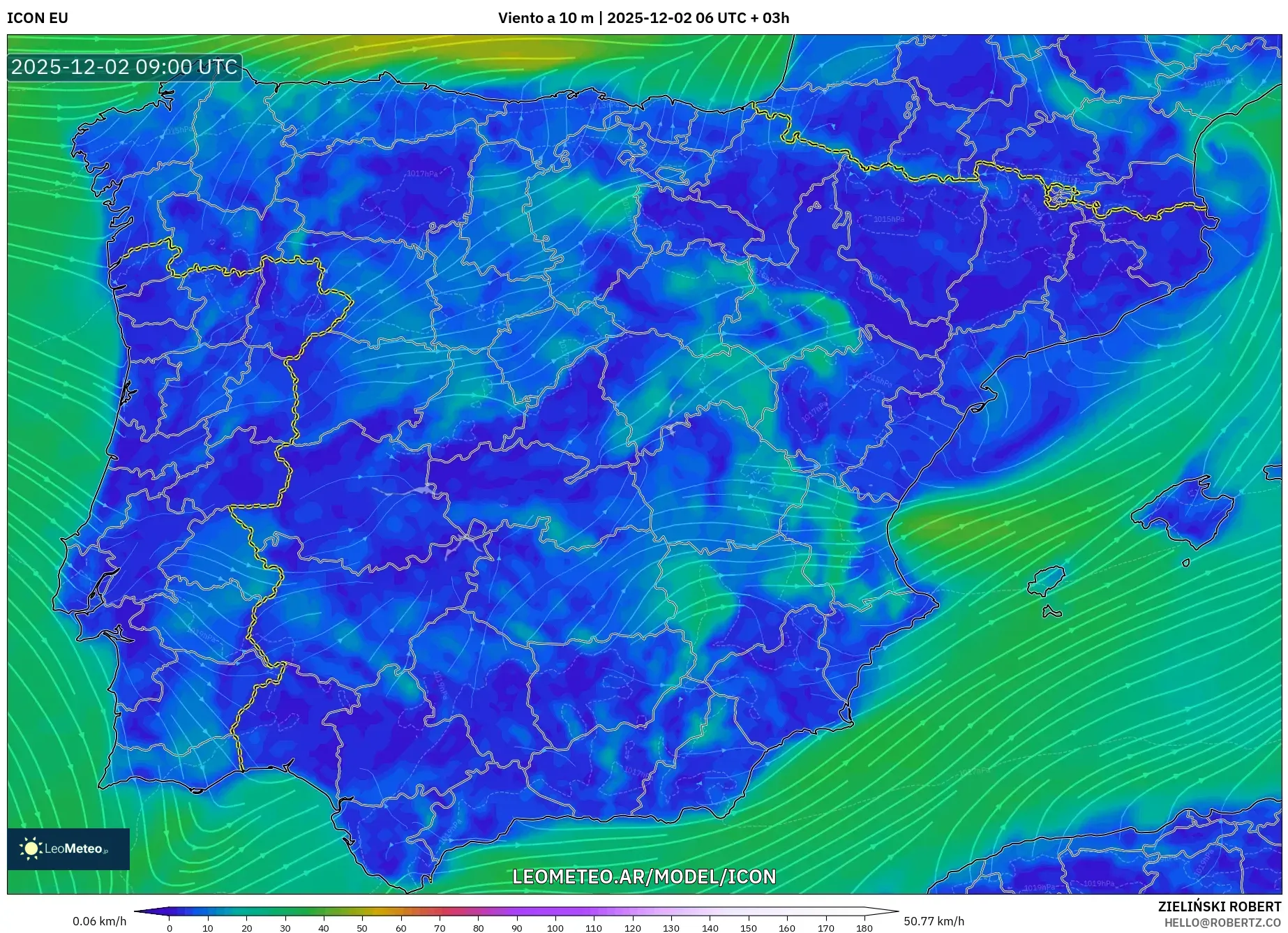 ICON model - España, Viento a 10 m