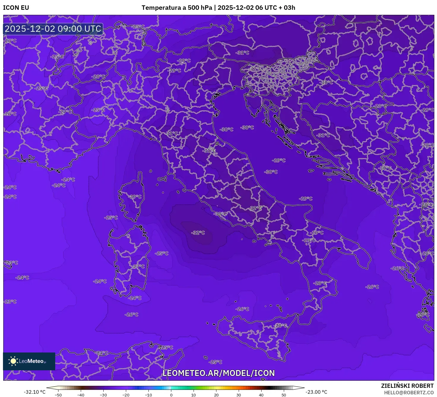 ICON model - Italia, Temperatura a 500 hPa