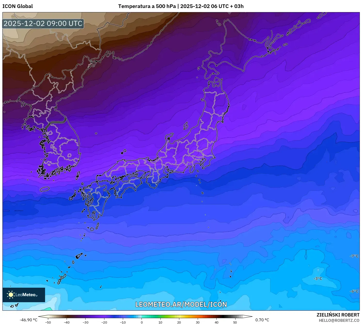 ICON model - Japón, Temperatura a 500 hPa
