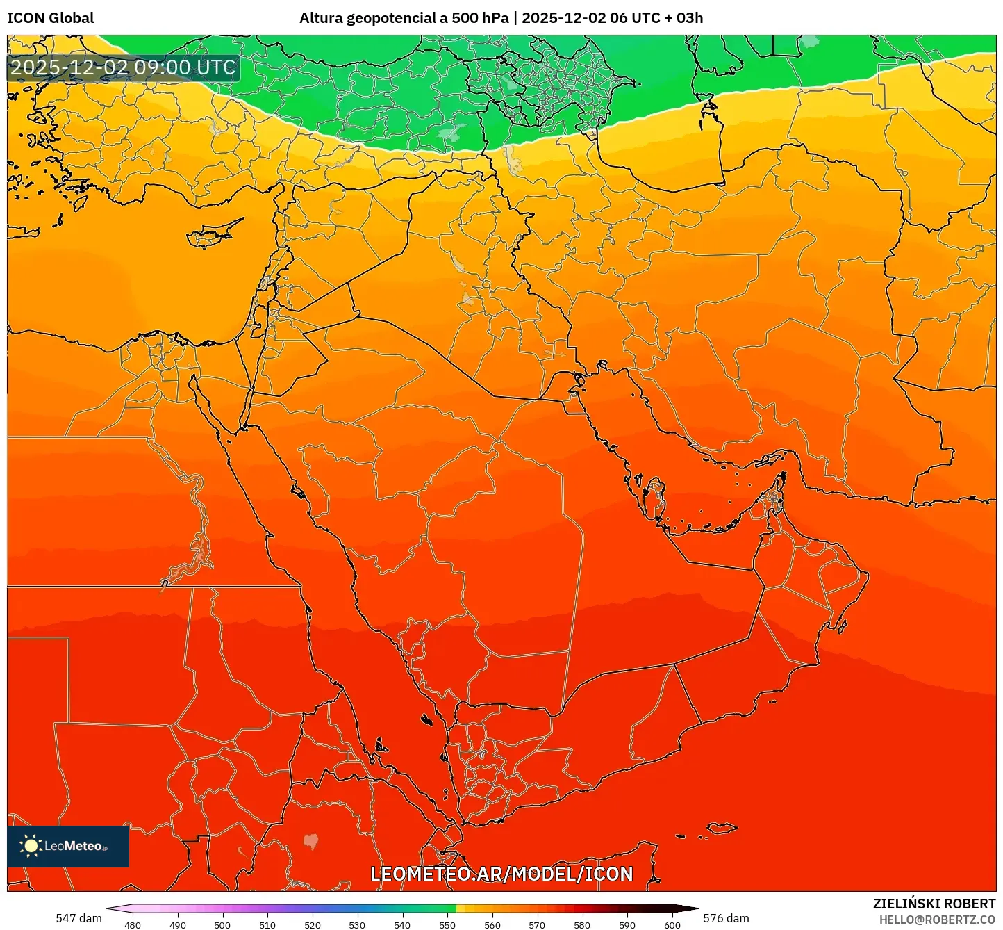 ICON model - Oriente Medio, Altura geopotencial a 500 hPa