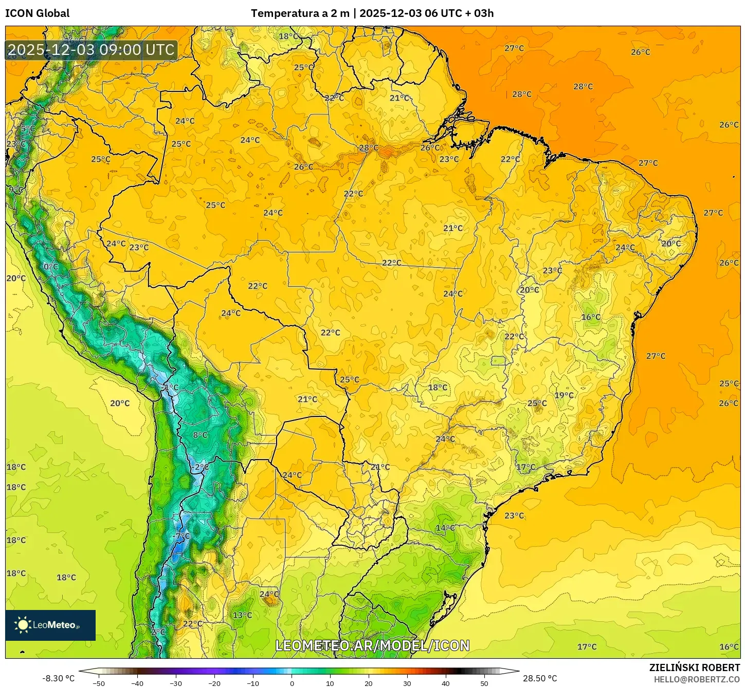 ICON model - Brasil, Temperatura a 2 m
