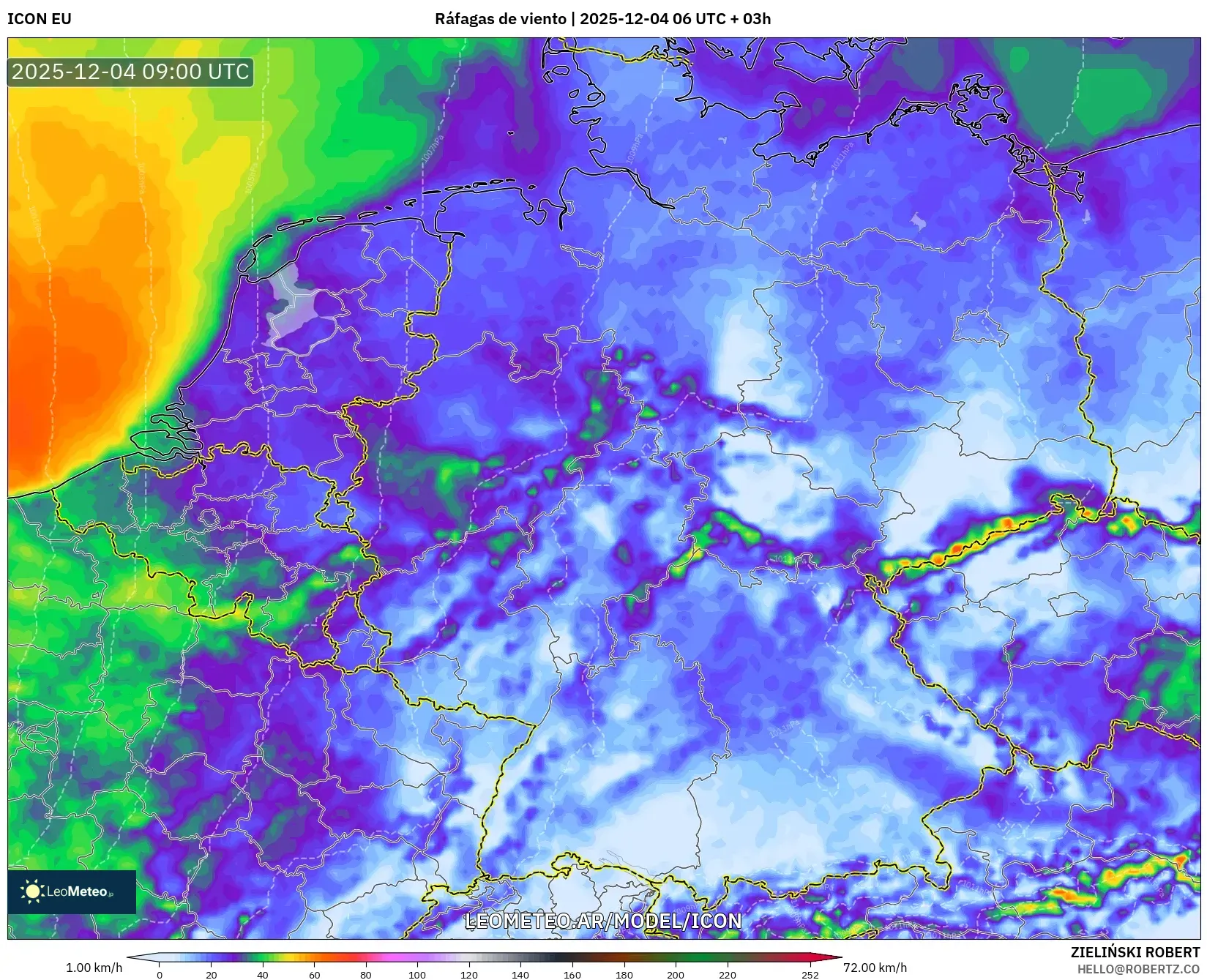 ICON model - Alemania, Ráfagas de viento