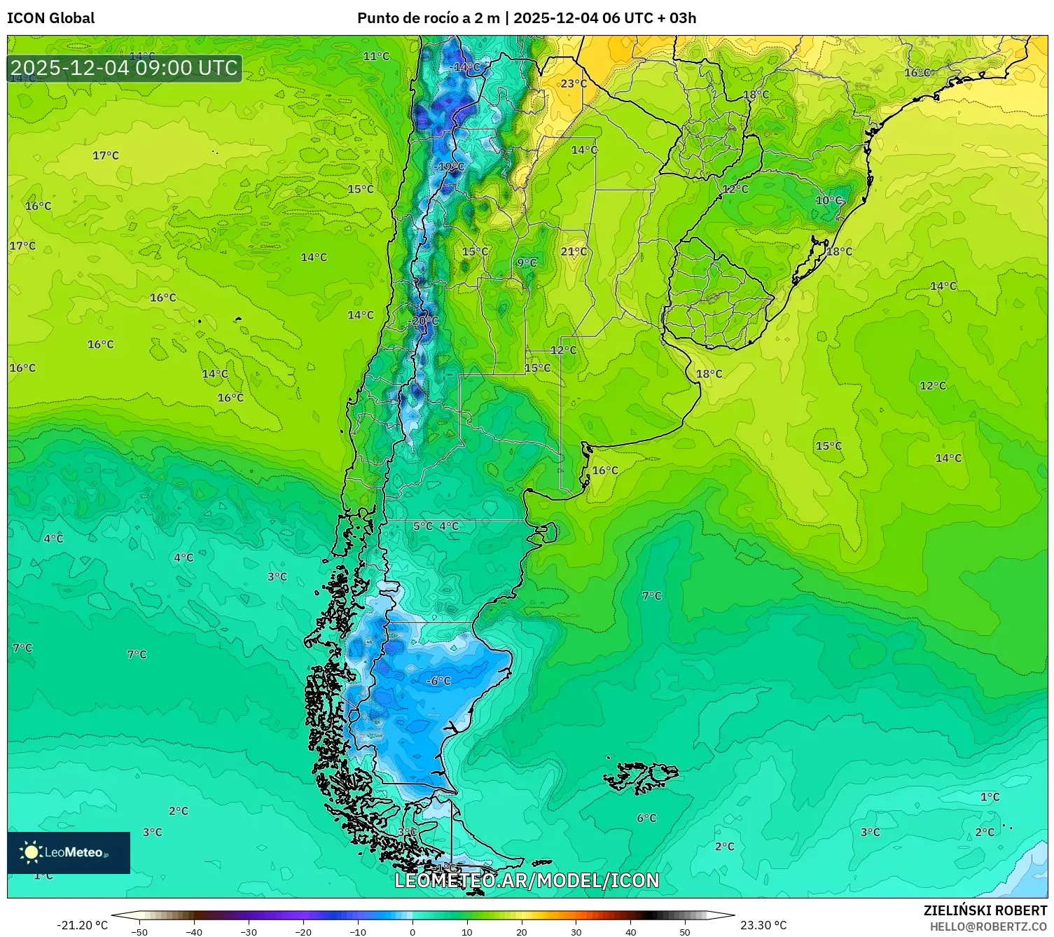 ICON model - Argentina, Punto de rocío a 2 m