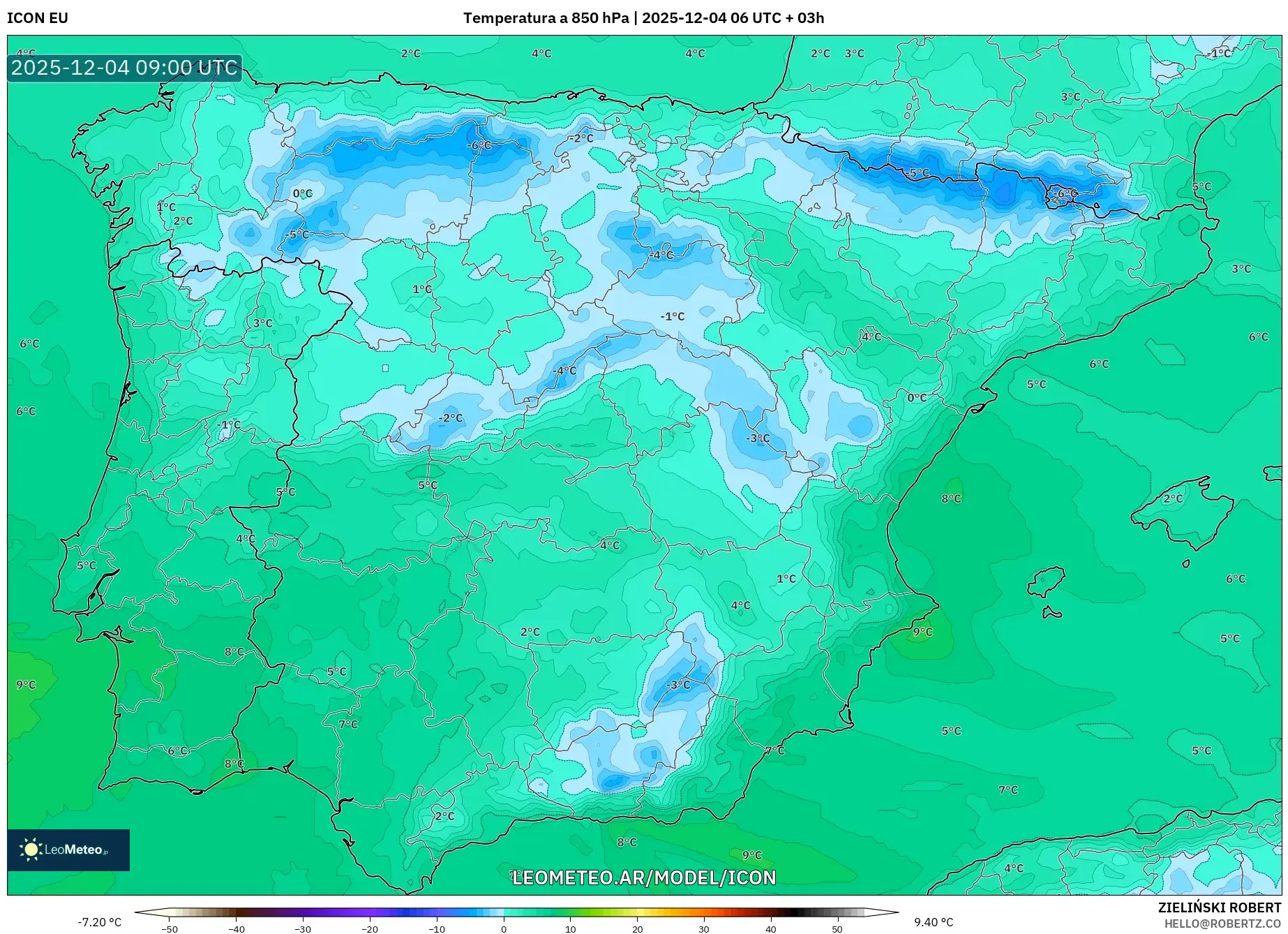 ICON model - España, Temperatura a 850 hPa
