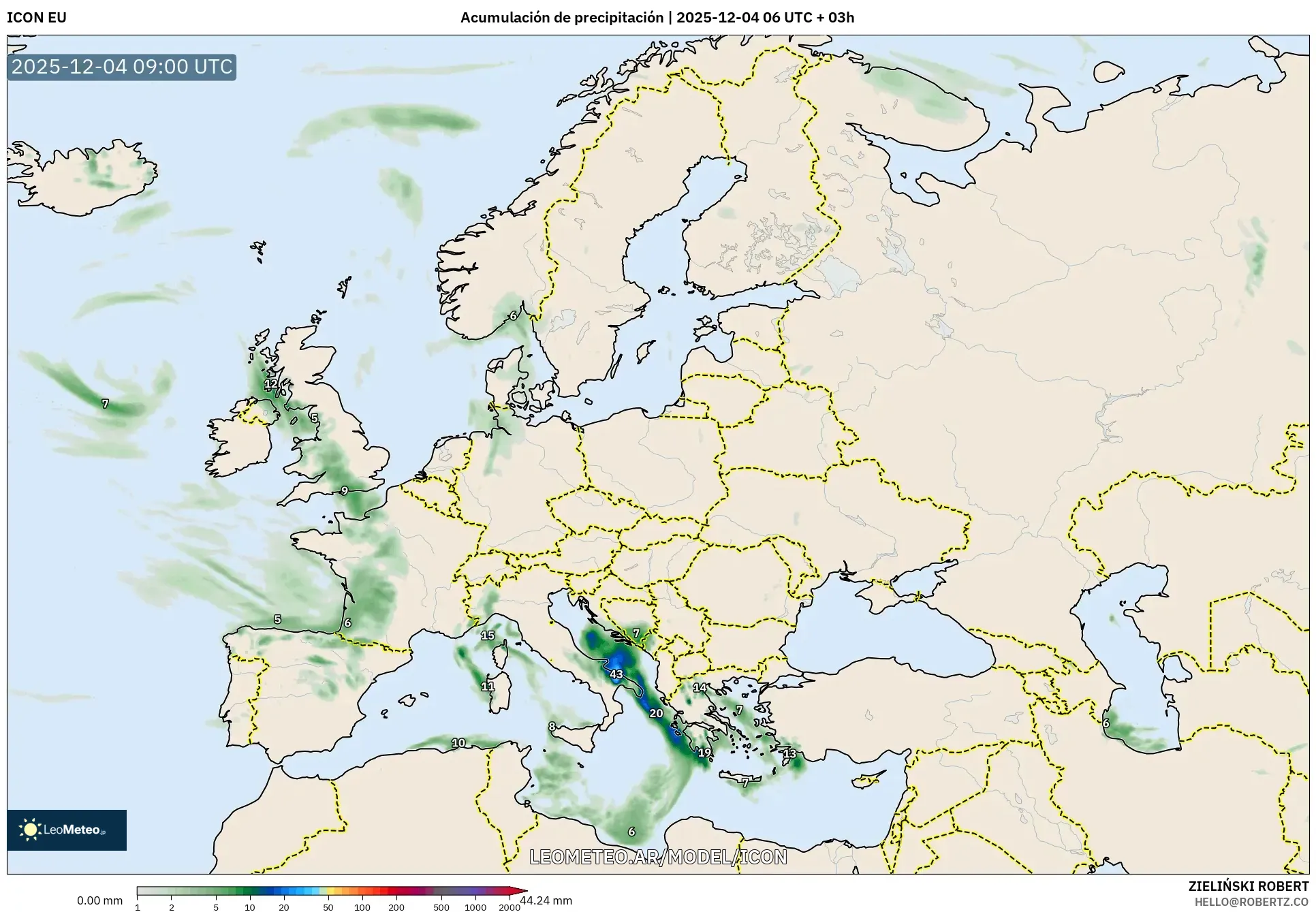 ICON model - Europa, Acumulación de precipitación