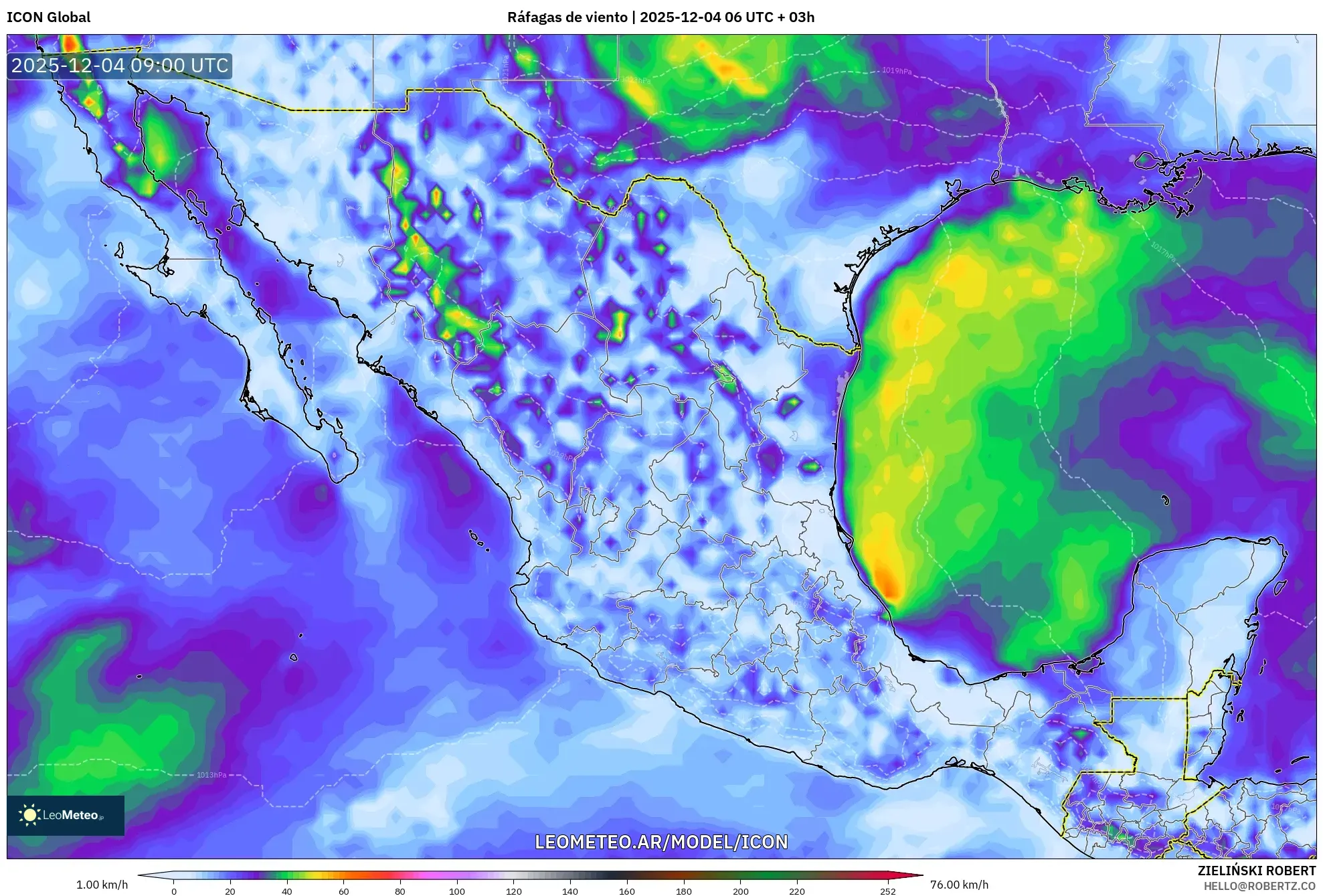 ICON model - México, Ráfagas de viento