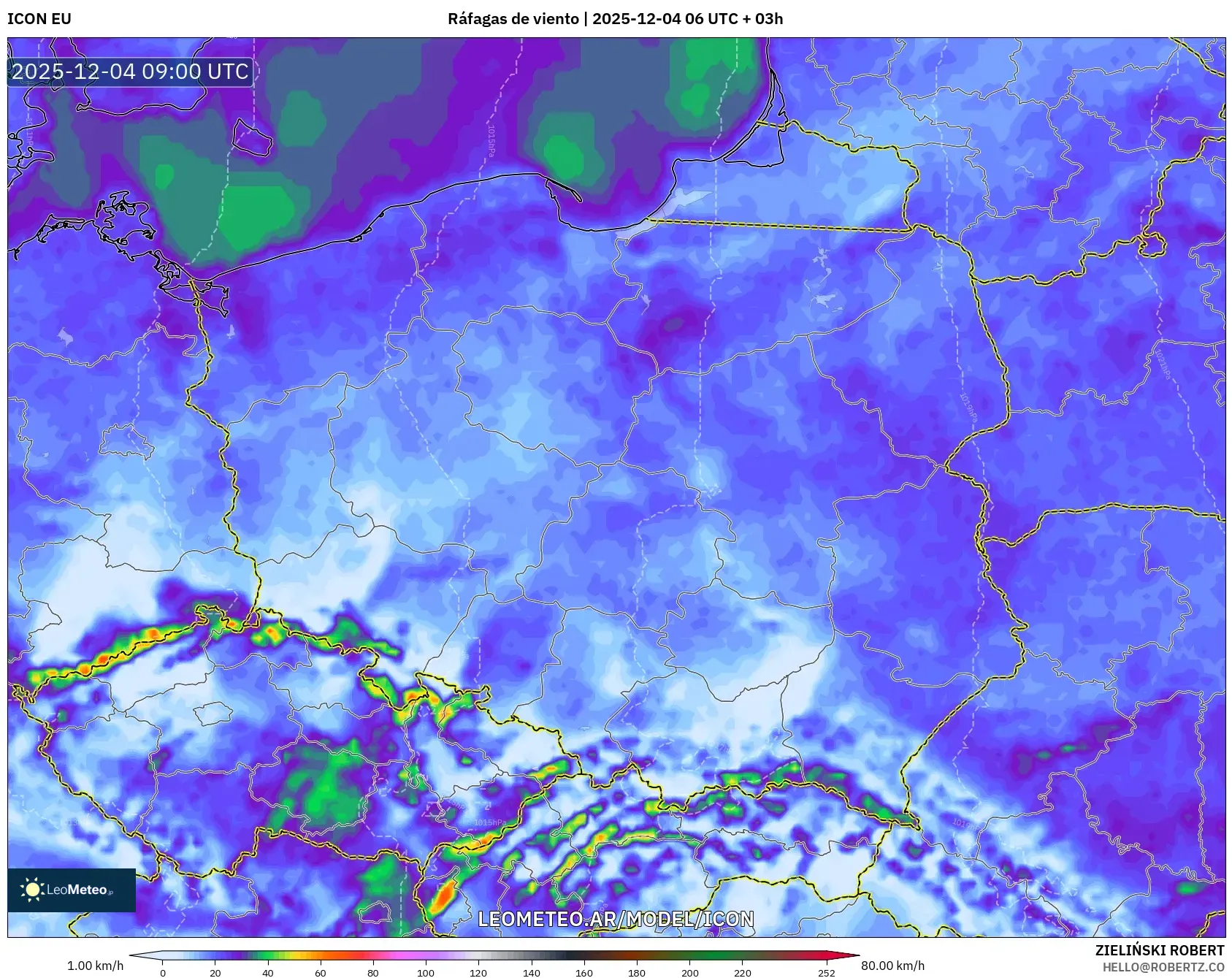 ICON model - Polonia, Ráfagas de viento