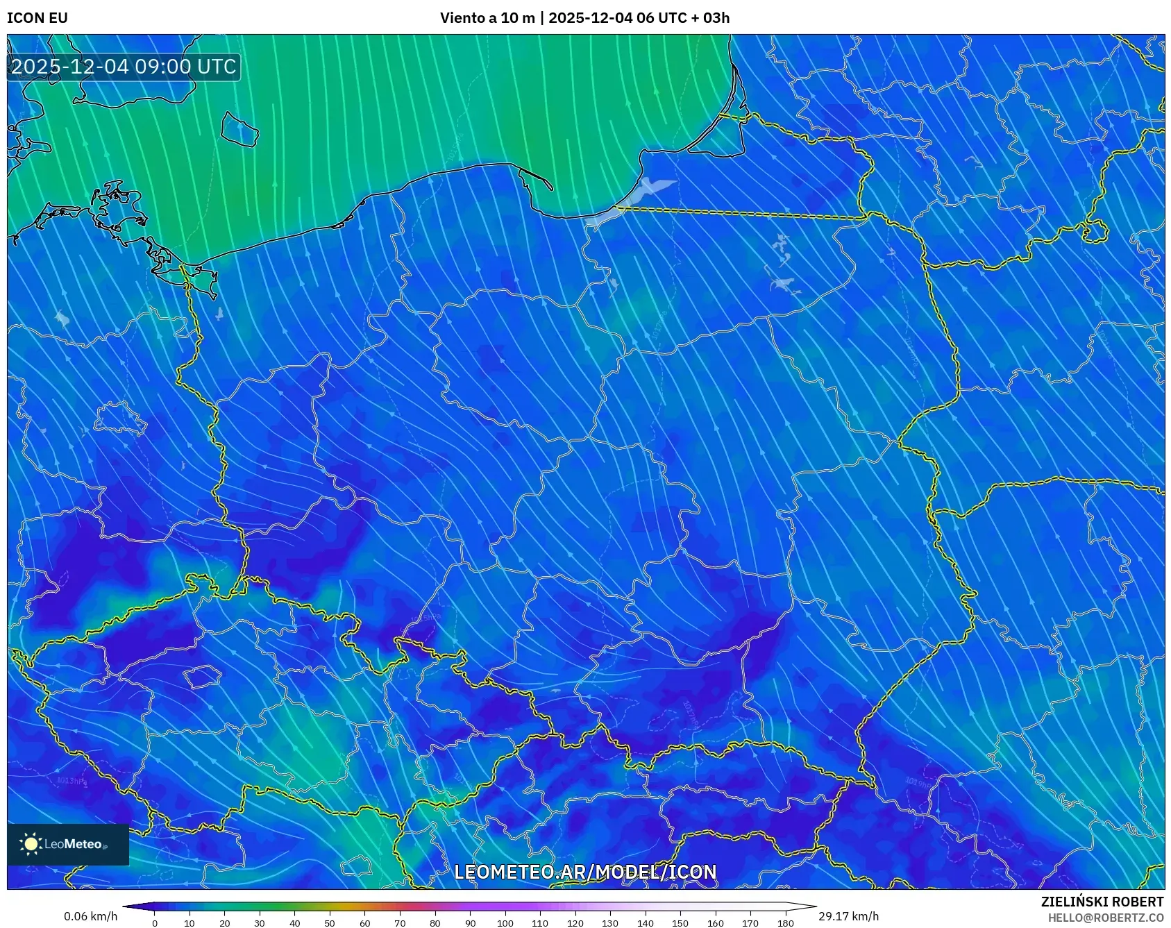 ICON model - Polonia, Viento a 10 m