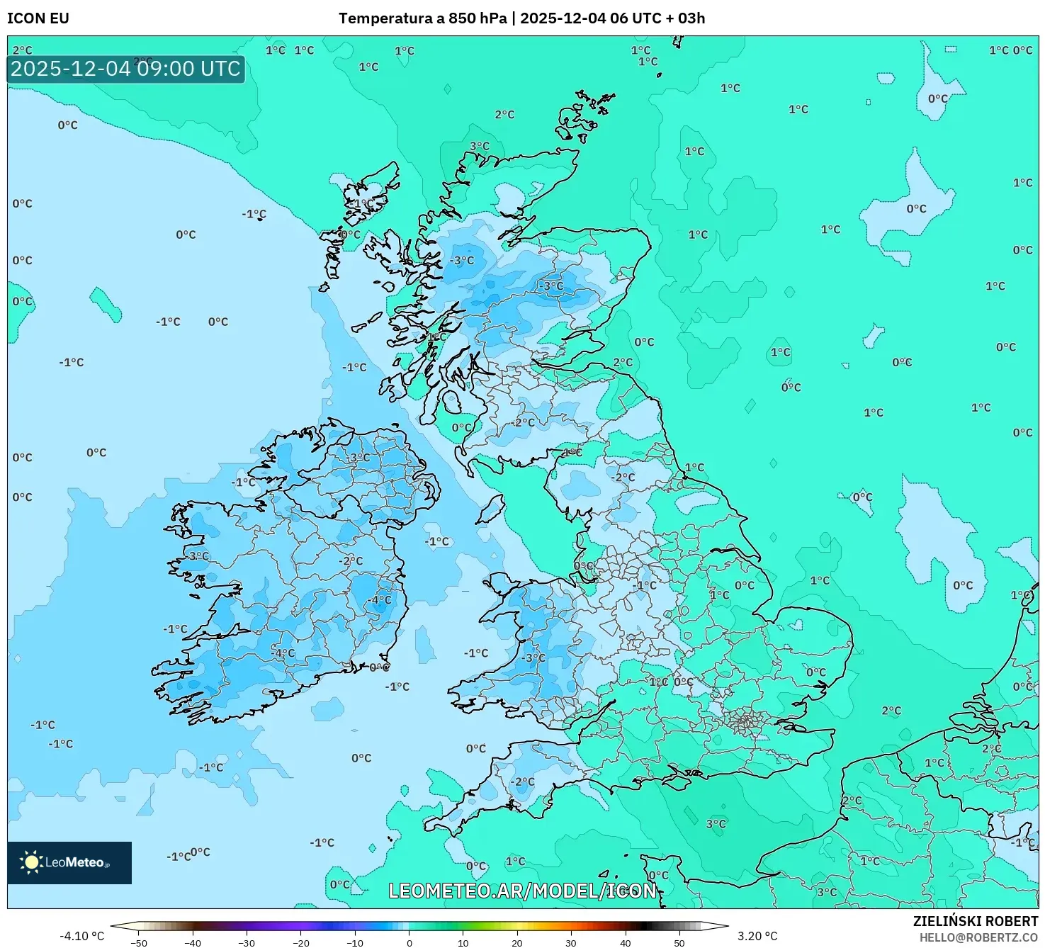 ICON model - Reino Unido, Temperatura a 850 hPa