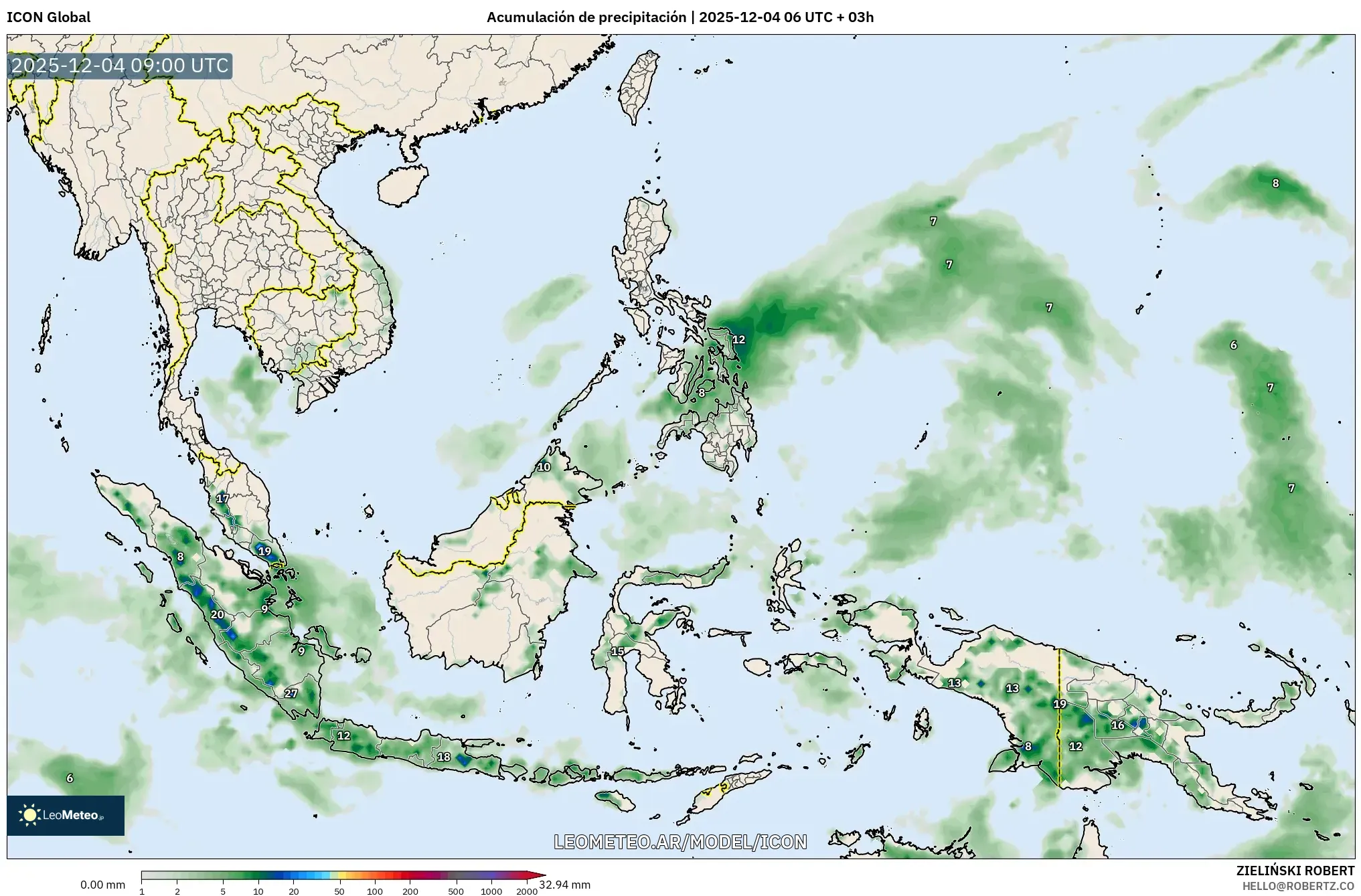 ICON model - Sudeste Asiático, Acumulación de precipitación