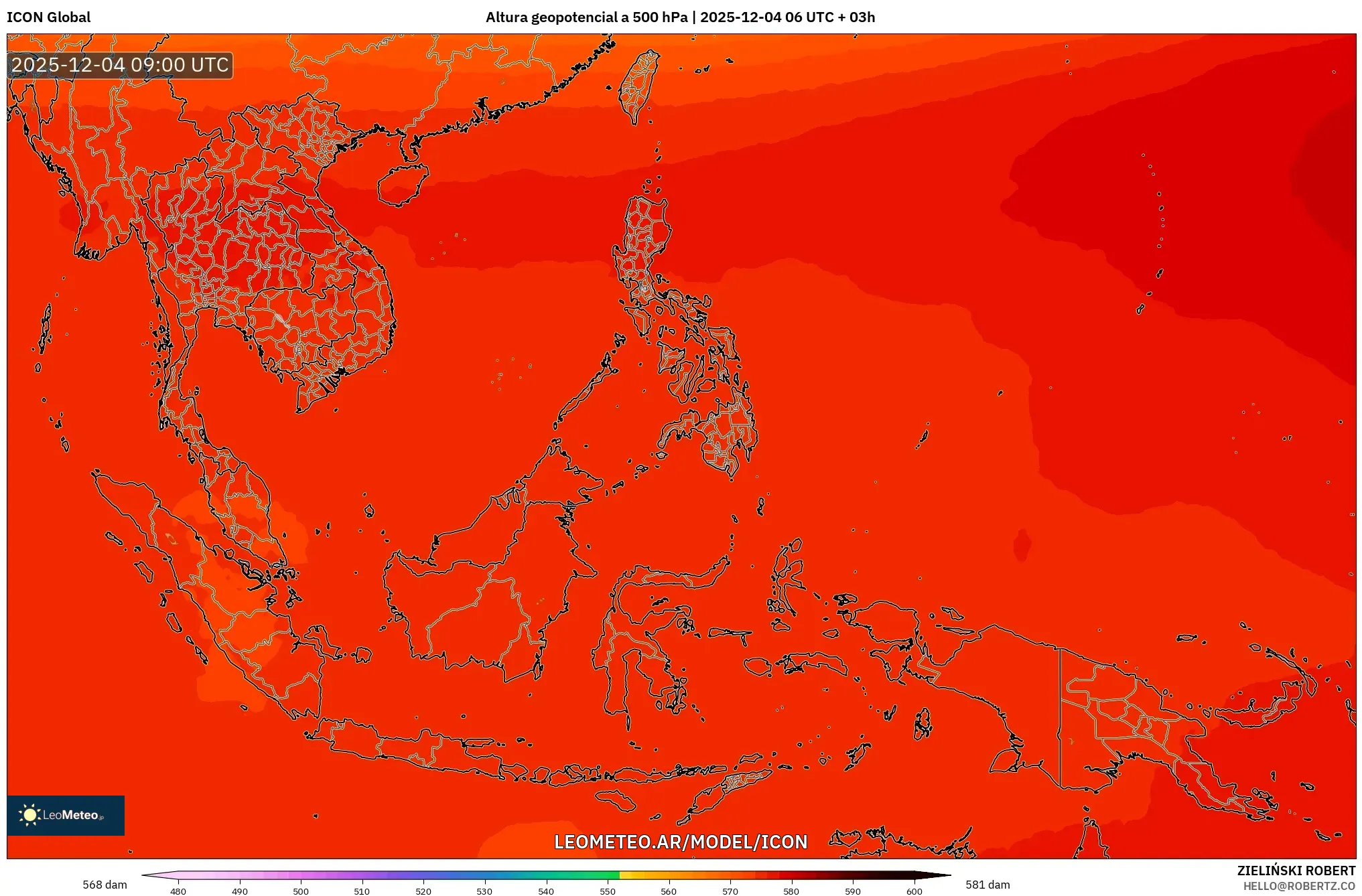 ICON model - Sudeste Asiático, Altura geopotencial a 500 hPa