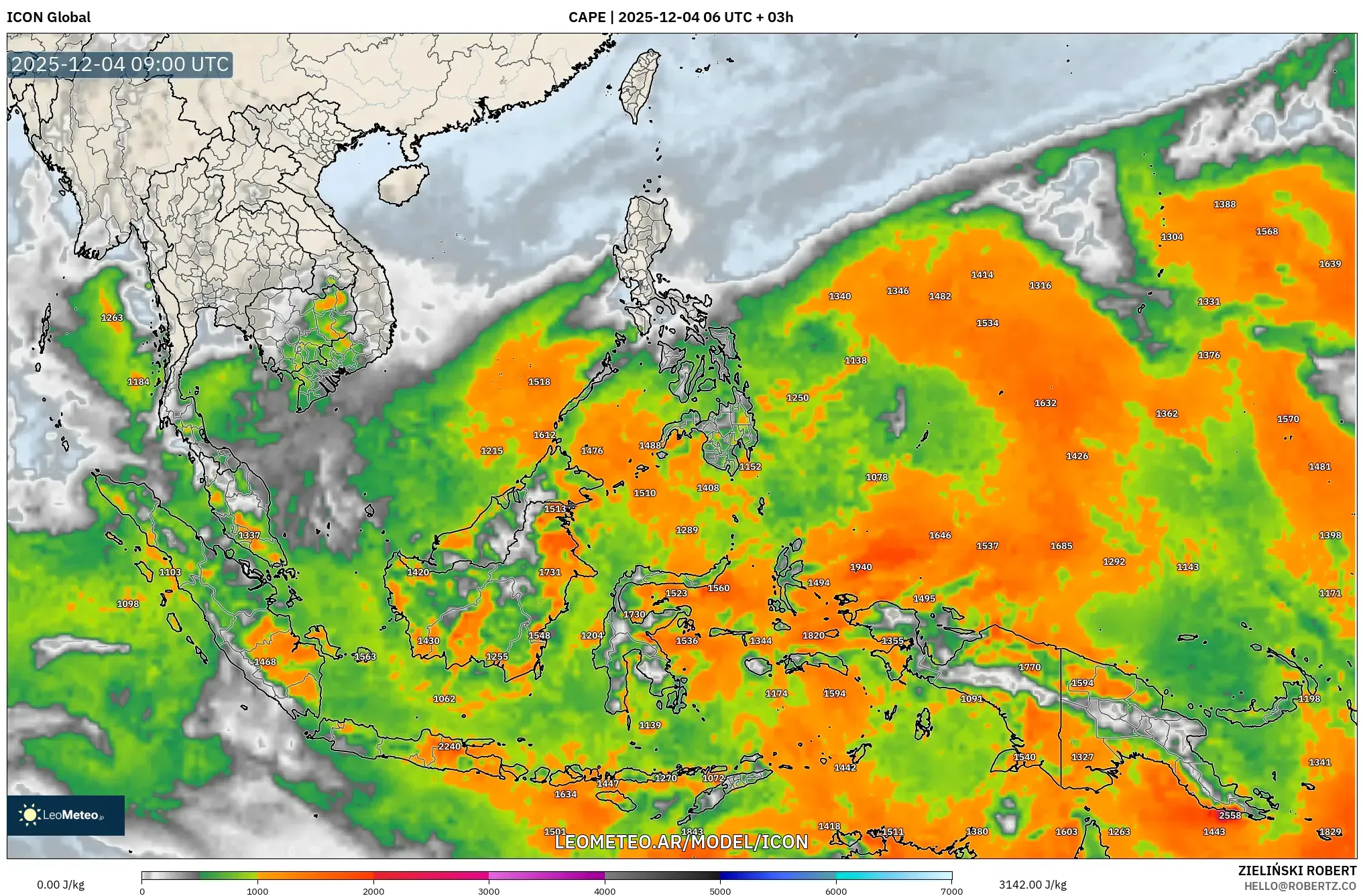 ICON model - Sudeste Asiático, CAPE
