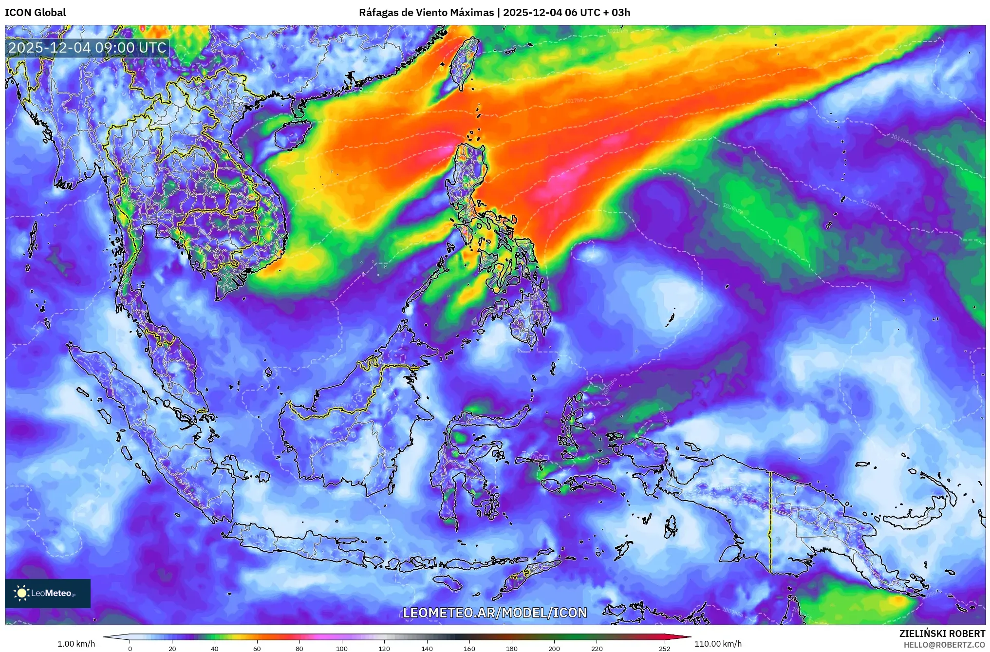 ICON model - Sudeste Asiático, Ráfagas de Viento Máximas